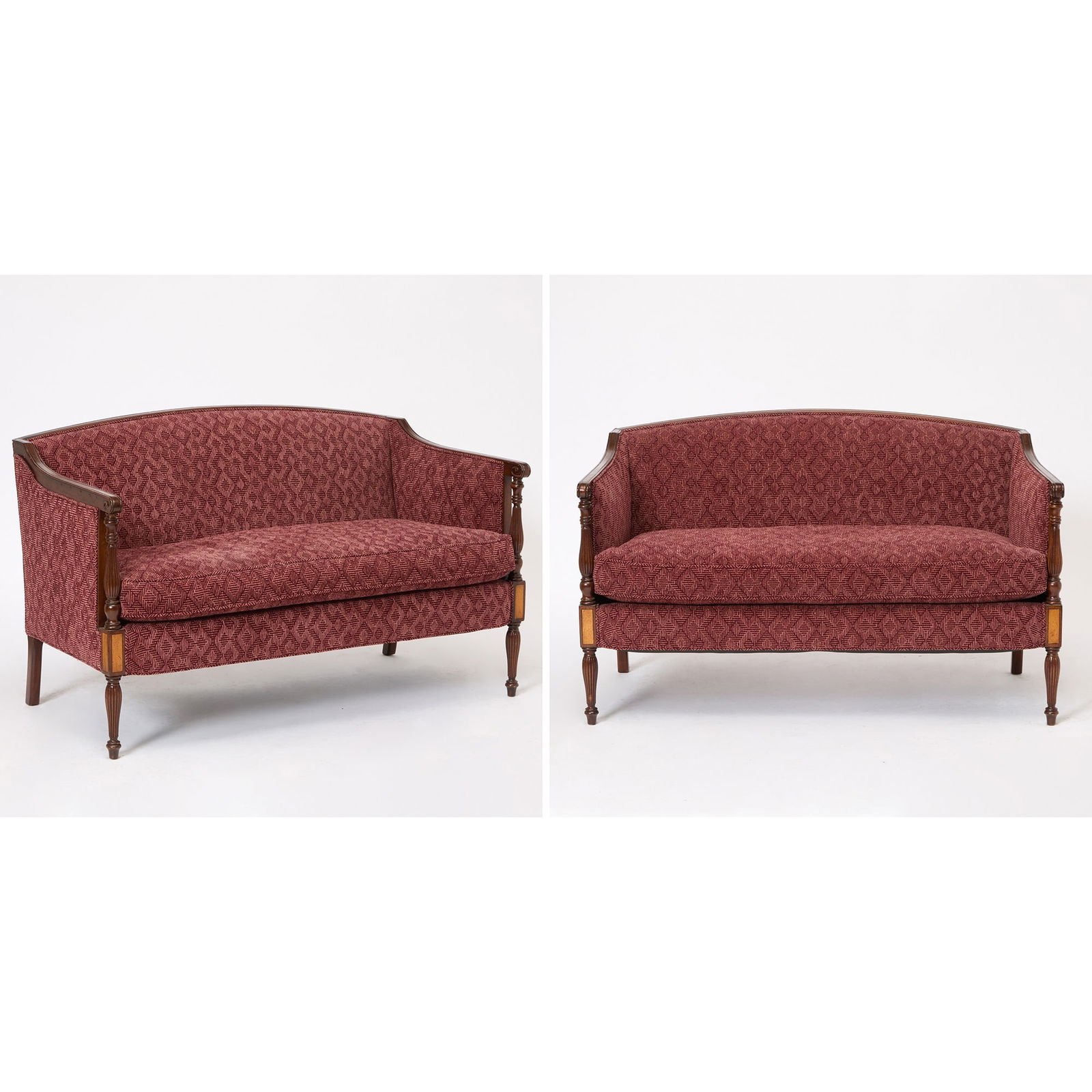 Pair of Federal Style Upholstered Inlaid Mahogany Settees (1 of 7)