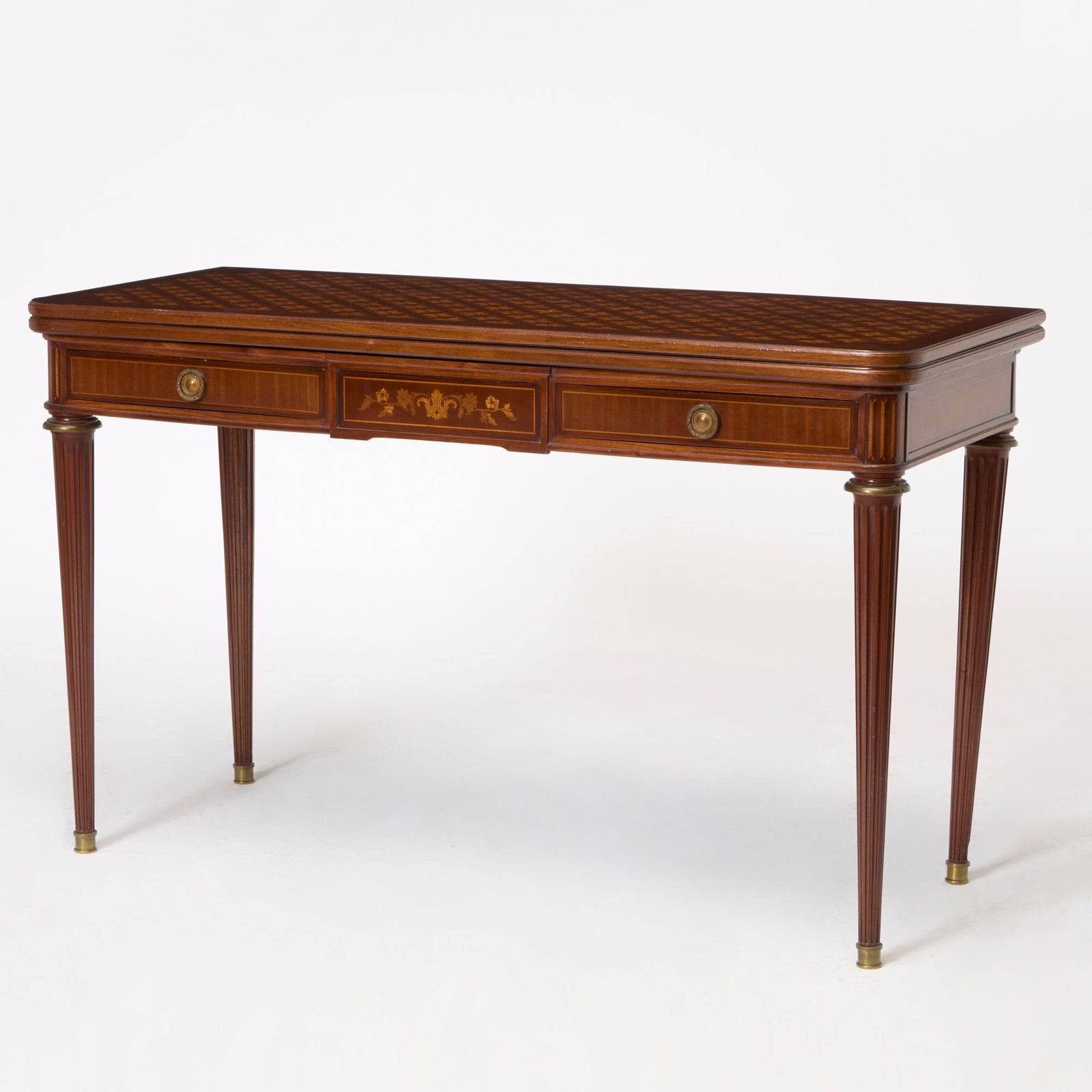 Louis XVI Style Inlaid Mahogany Flip-Top Table (1 of 7)