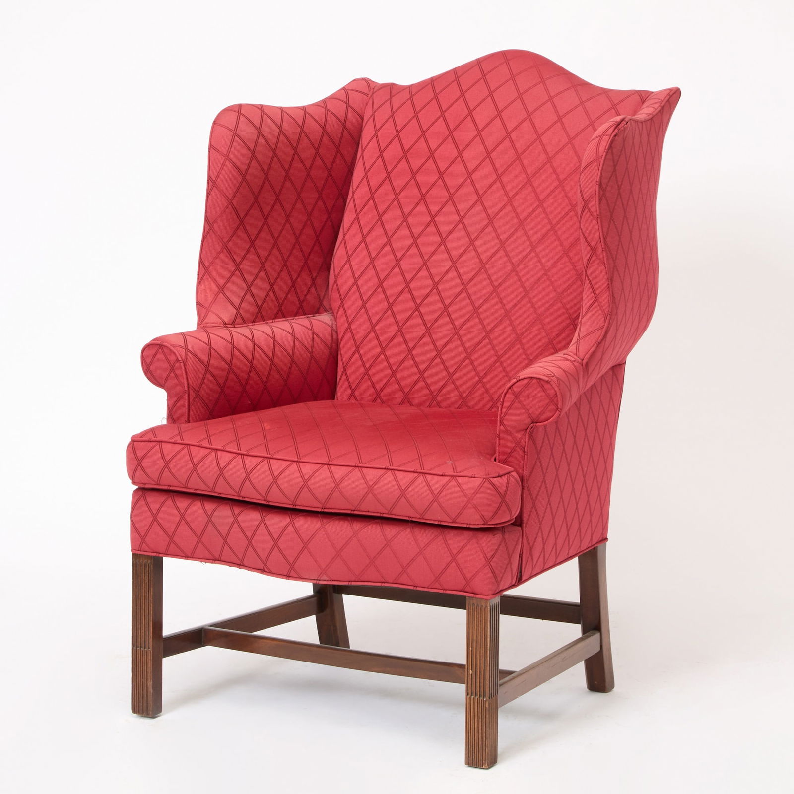 Federal Style Red Upholstered Mahogany Wing Chair (1 of 6)