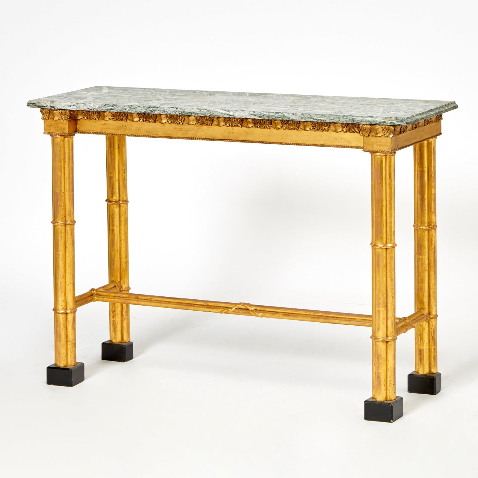 Marble Top Faux Bamboo Console Table: Height 32 1/2 inches, width 42 inches, depth 14 inches.