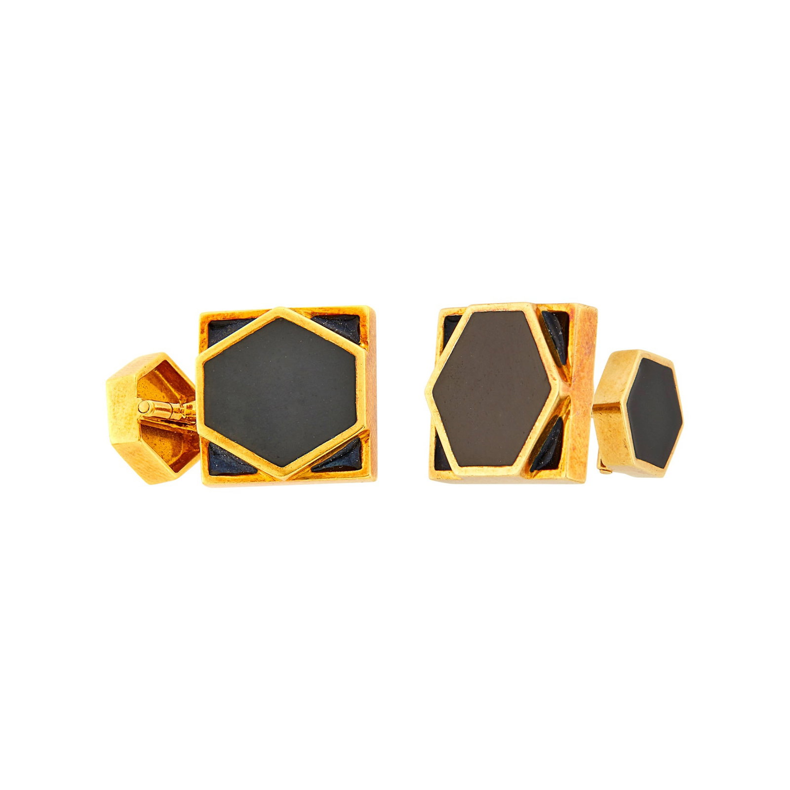 David Webb Pair of Gold and Black Enamel Cufflinks: 18 kt., signed Webb, ap. 14.5 dwts. 11/16 x 11/16 inch.