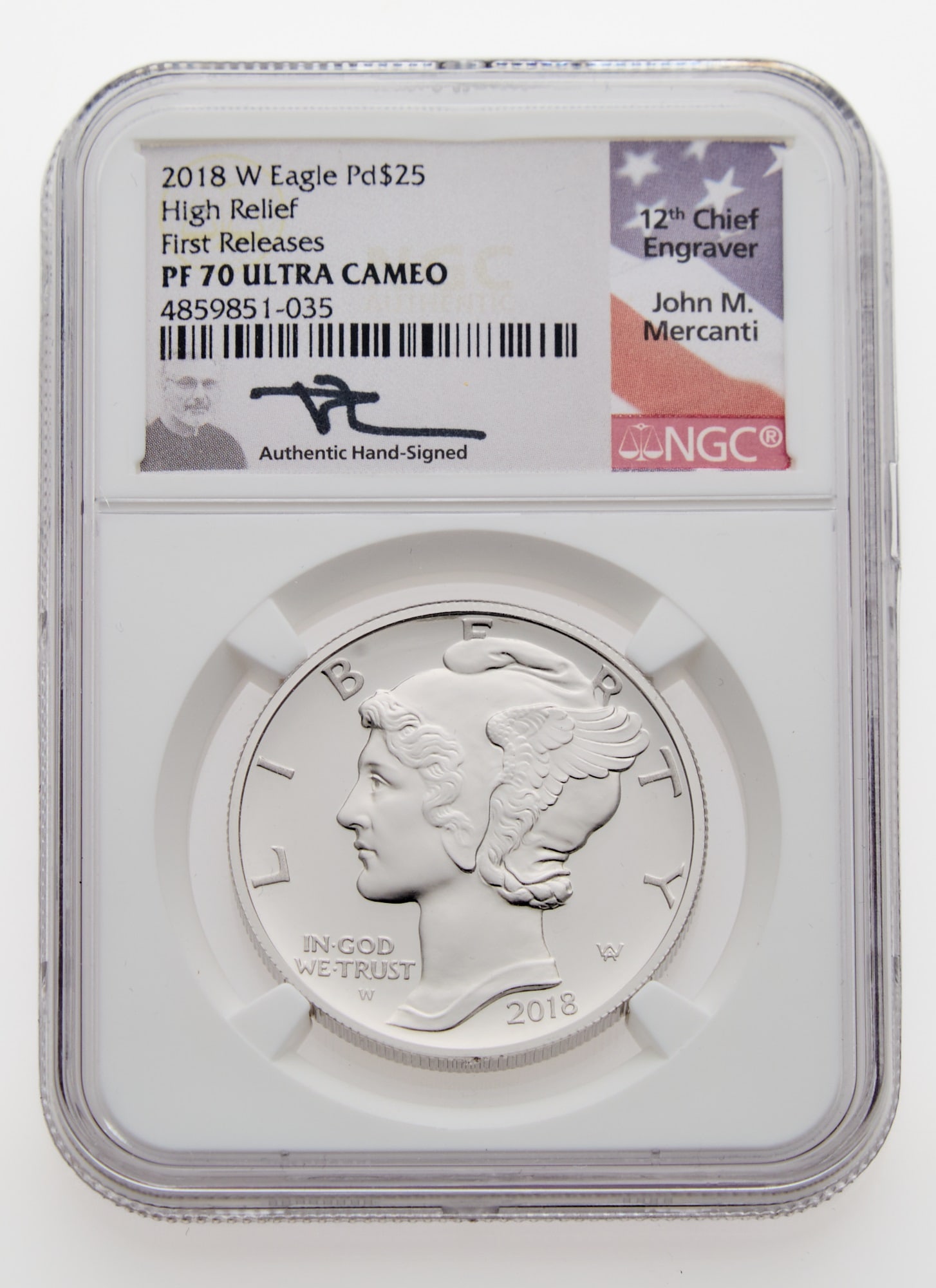 United States. 2018 High Relief $25 Proof 1-oz. Palladium Eagle. NGC PF-70UCAM.: The first Proof issue of the Palladium Eagle, which bears Adolph Weinman designs on both sides, the obverse his Winged Liberty Head motif that appeared on the obverse of the dime from 1916 to 1945 and