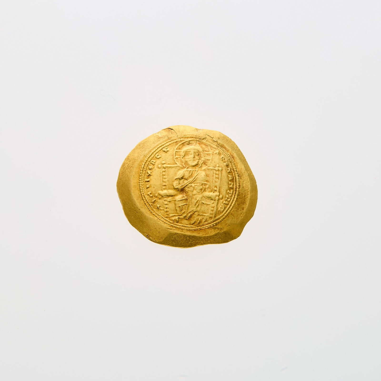 Constantine X, 1059-1067. AV Histamenon Nomisma, Constantinople Mint.: OBV: Christ, bearded, enthroned, wearing nimbus cruciger, right hand raised, left hand holding a book. REV: Crowned Constantine X, standing, holding labarum with pellet on shaft and globus cruciger. E