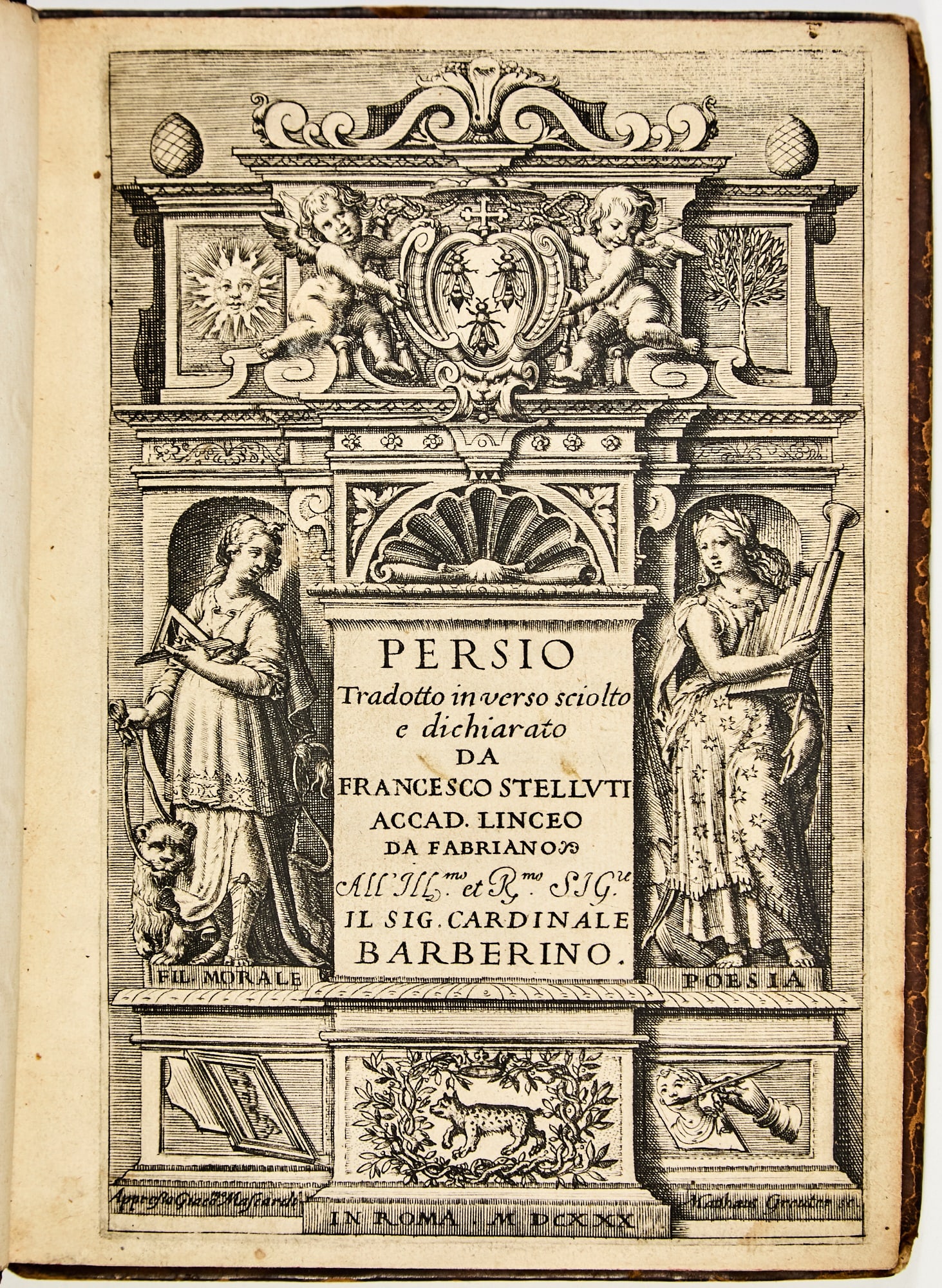 The first book to contain microscopic illustrations, written by a friend of Galileo: PERSIUS FLACCUS, AULUS and FRANCESCO STELLUTI, translator Persio: tradotto in verso sciolto e dichiarato. Rome: Giacomo Mascardi, 1630. First edition. Old (possibly period) speck