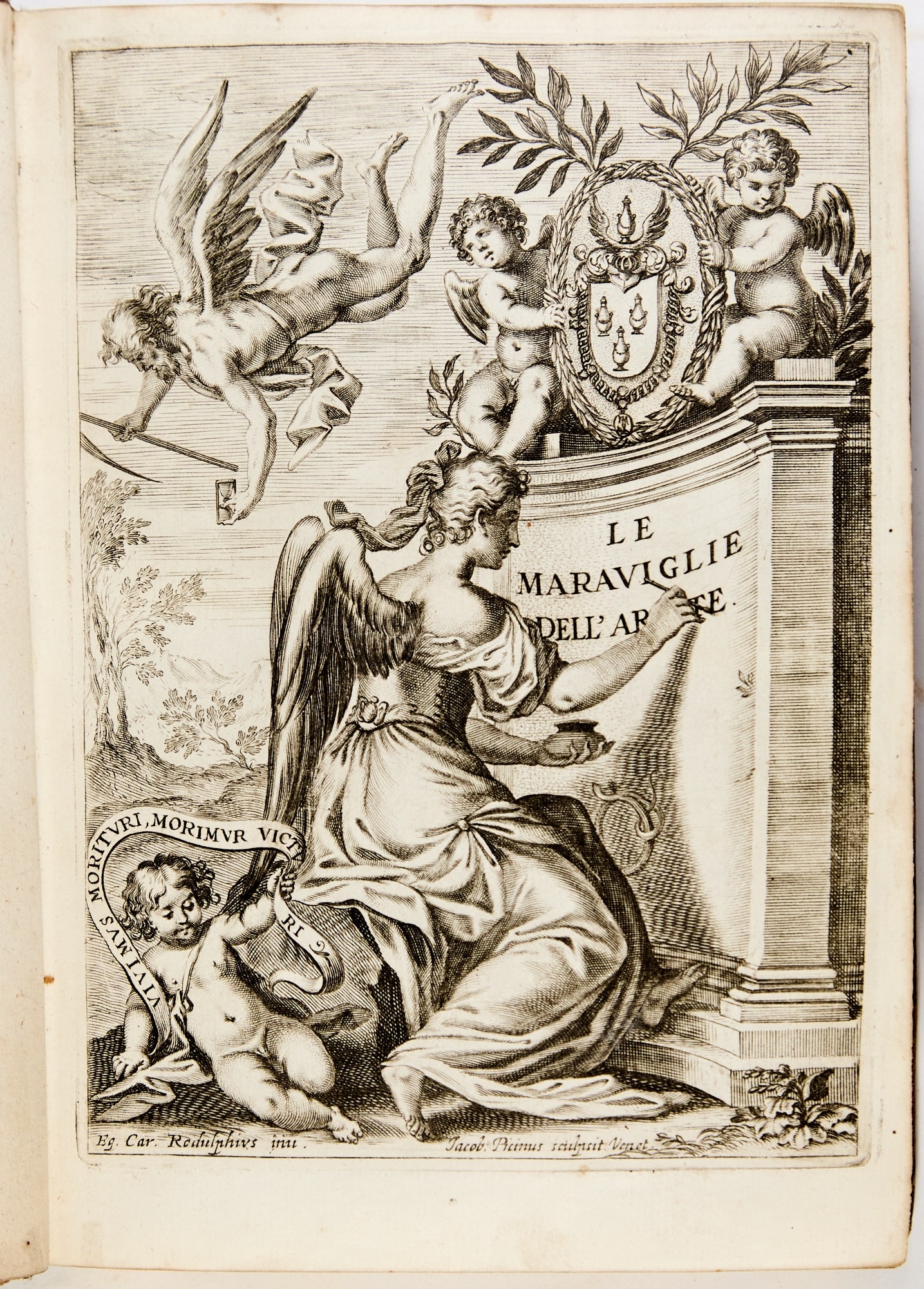 An important collection of lives of Venetian painters: RIDOLFI, CARLO Le maraviglie dell'arte. Venetia: Giovanni Battista Sgava, 1648. First edition. Two volumes in one; later calf, edges gilt, 8 3/4 x 6 1/4 inches (22.25 x 16 cm.) With engraved