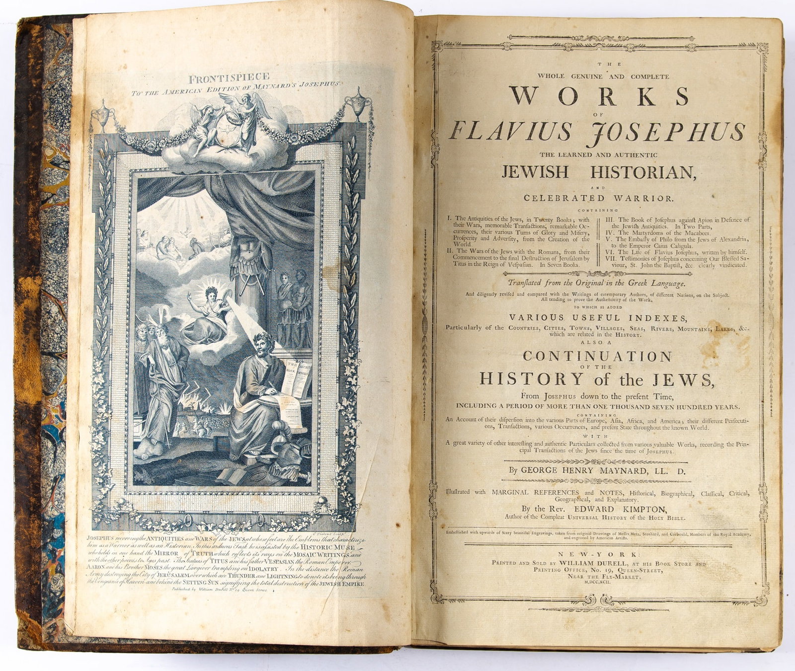 The first American edition of Josephus: JOSEPHUS, FLAVIUS and GEORGE HENRY MAYNARD, translator The whole genuine and complete works of Flavius Josephus ... Translated from the original in the Greek language. And diligently revised and compa