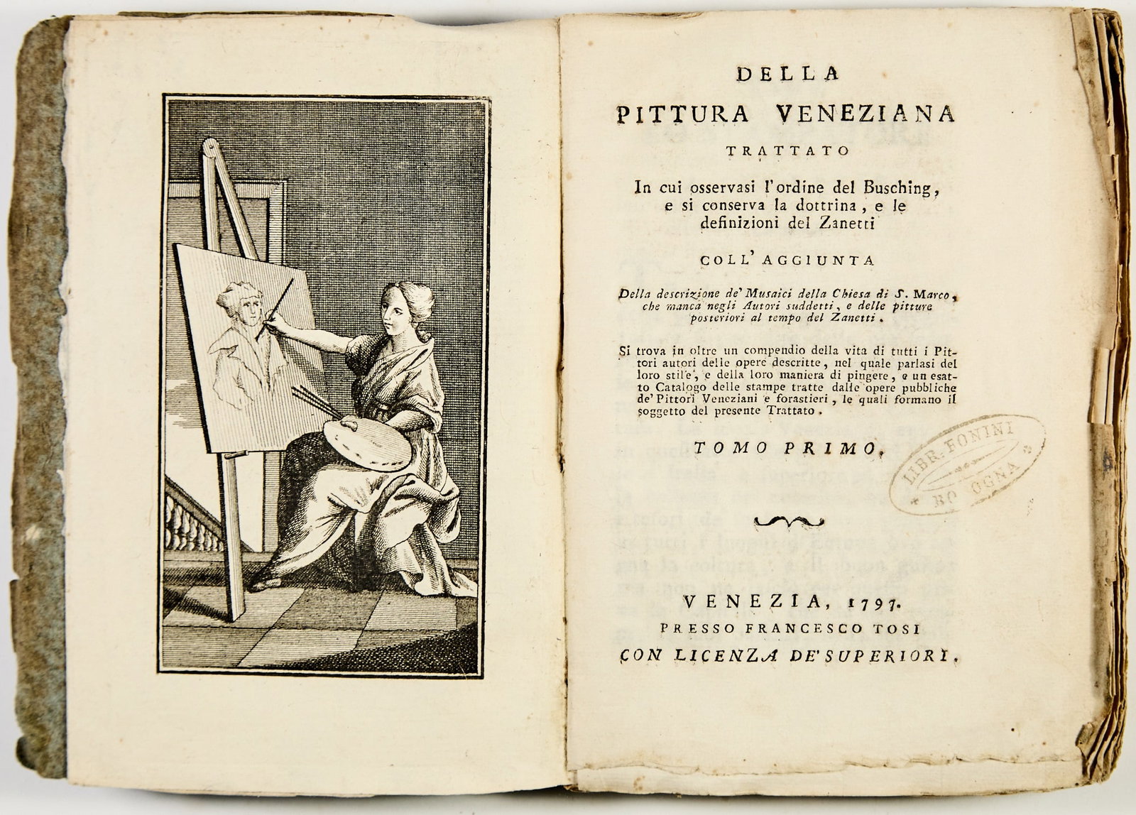 A popular guide to Venetian art: [ZANETTI, ANTON MARIA and MARCO BOSCHINI] Della pittura Veneziana. Venezia: Francesco Tosi, 1797. First edition. Two volumes, later blue paper pasted over original blue paper wrappers with brown paper