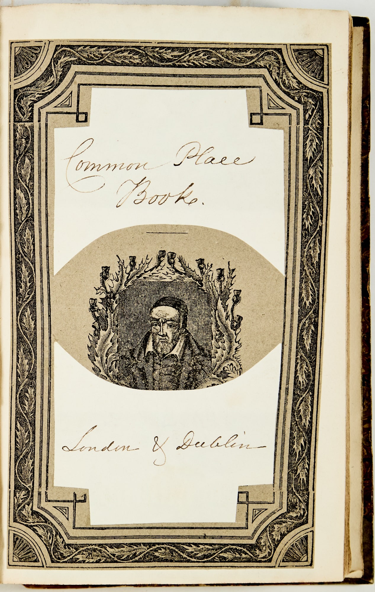 An interesting late 18th-early 19th century English commonplace book devoted to architecture: [COMMONPLACE BOOK] Common Place London & Dublin. A late 18th-Early 19th century commonplace book in contemporary three-quarters calf over marbled boards. 8 1/2 x 5 inches (22 x 13 cm); with a manu