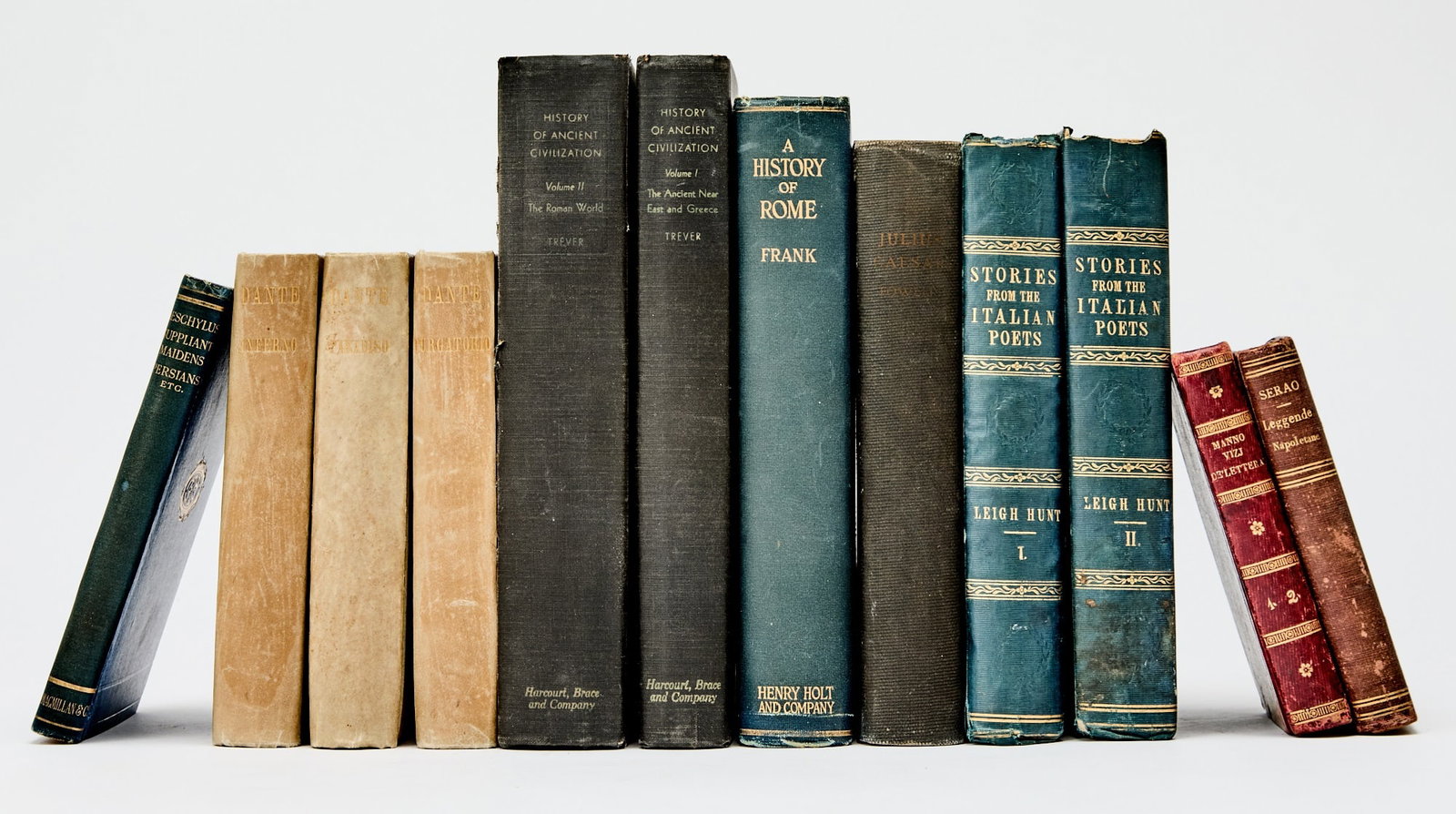 Twelve miscellaneous volumes on Italian history and literature: [ITALIAN HISTORY AND LITERATURE] Twelve volumes. Comprising: [ALIGHIERI, DANTE]. The Divine Comedy. Venice: Sebastian Valle, 1798. Three volumes. Later vellum over cloth. 6