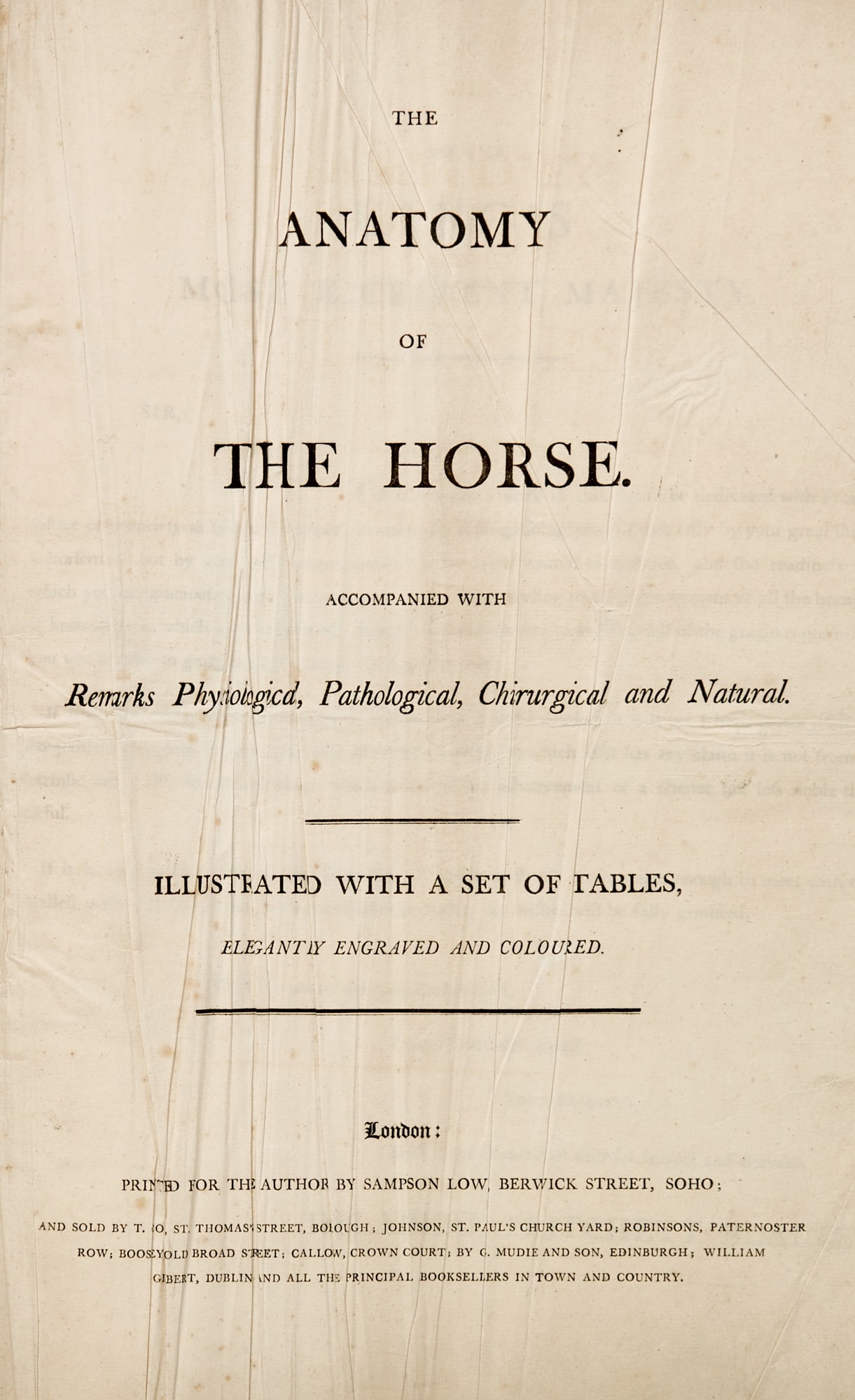 Blaine on the Anatomy of The Horse: BLAINE, DELABERE PRITCHETT The Anatomy of the Horse, accompanied with Remarks Physiological, Pathological, Chirurgical and Natural. London: Sampson Low, for the author, [1790]. First edition. Publishe
