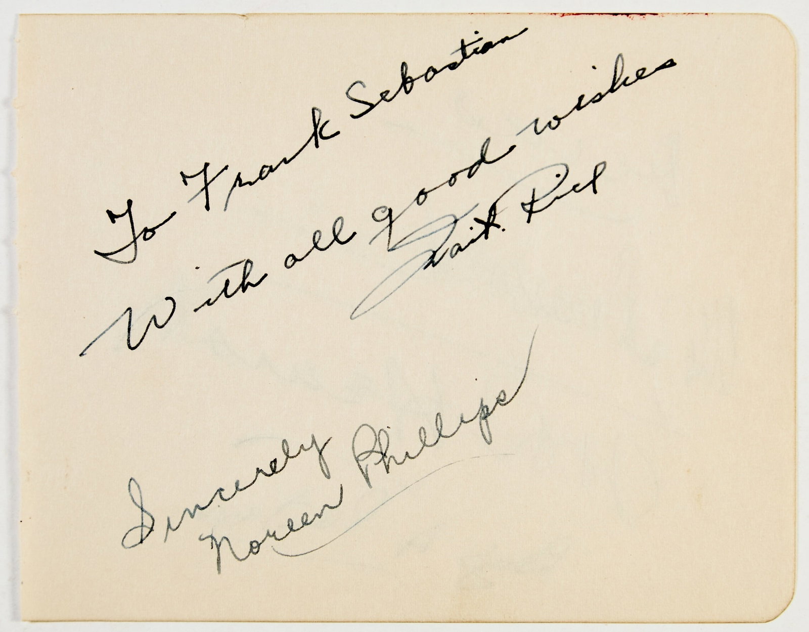 The uncommon signature of William Randolph Hearst: HEARST, WILLIAM RANDOLPH Signature. A sheet extracted from an autograph album with the signature at center of "W.R. Hearst" above that of possibly Alexander Pantages and two others. 4 x 5 inches (11 x