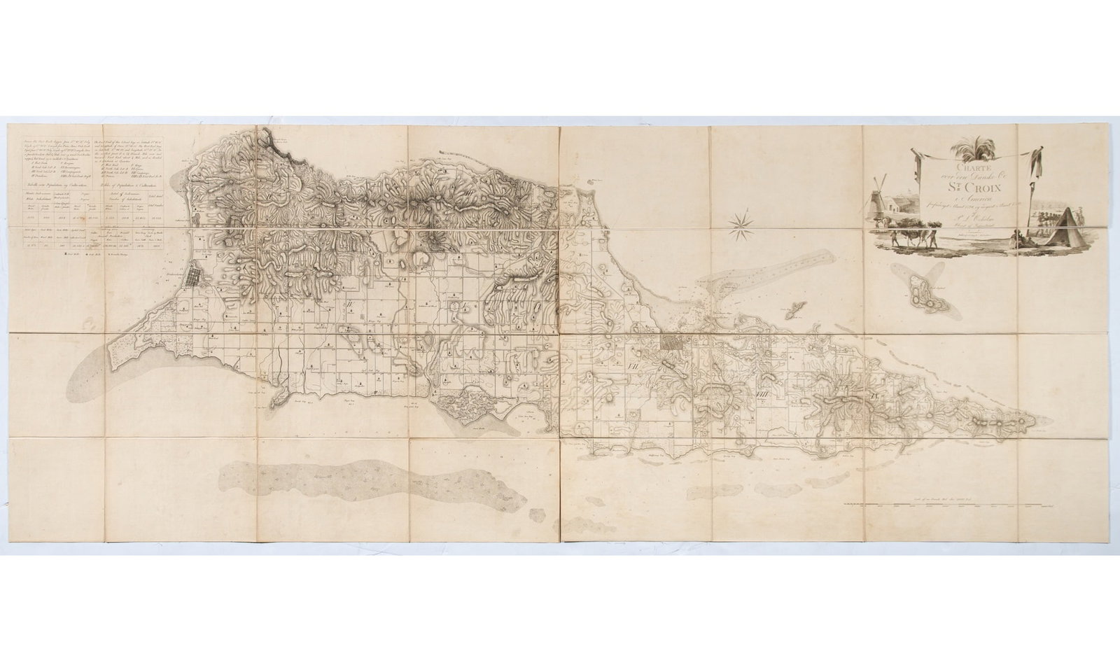 Important early map of St. Croix in the Virgin Islands: OXHOLM, PETER LOTHARIUS Charte over den Danske Øe St. Croix i America forfærdiget i Aaret 1794, og udgivet i Aaret 1799. First edition (there is a second edition in which Oxholm is identifie