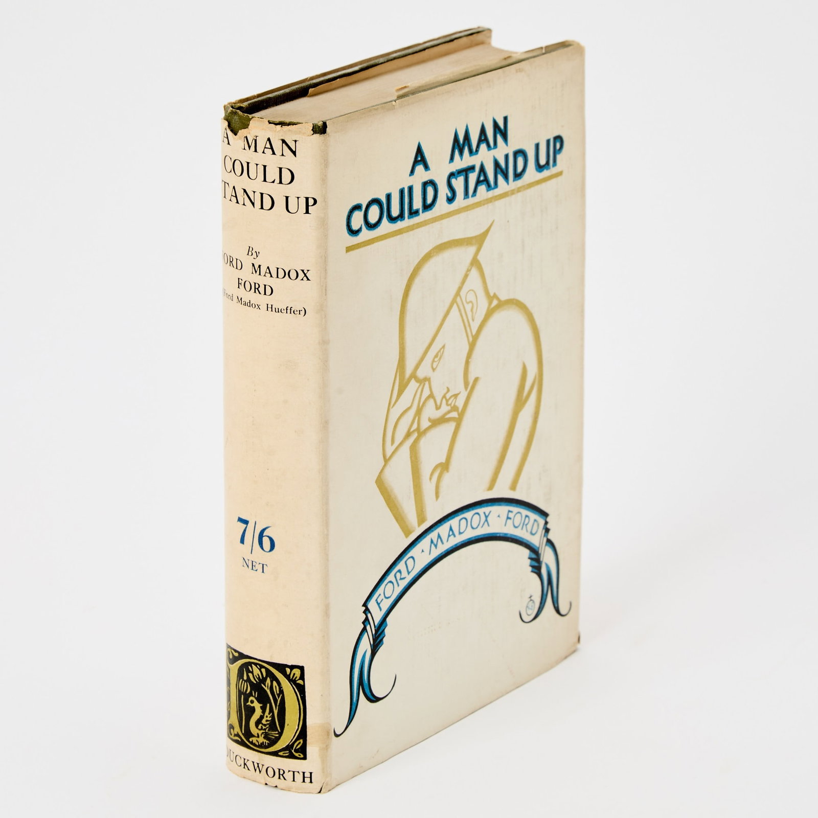A delightful inscribed first edition of Ford Madox Ford's A Man Could Stand Up: FORD, MADOX FORD A Man Could Stand Up. London: Duckworth, 1926. First edition. Inscribed by Ford on front endpaper. Publisher's green cloth with gilt lettering to spine, in original dust jacket. Mino