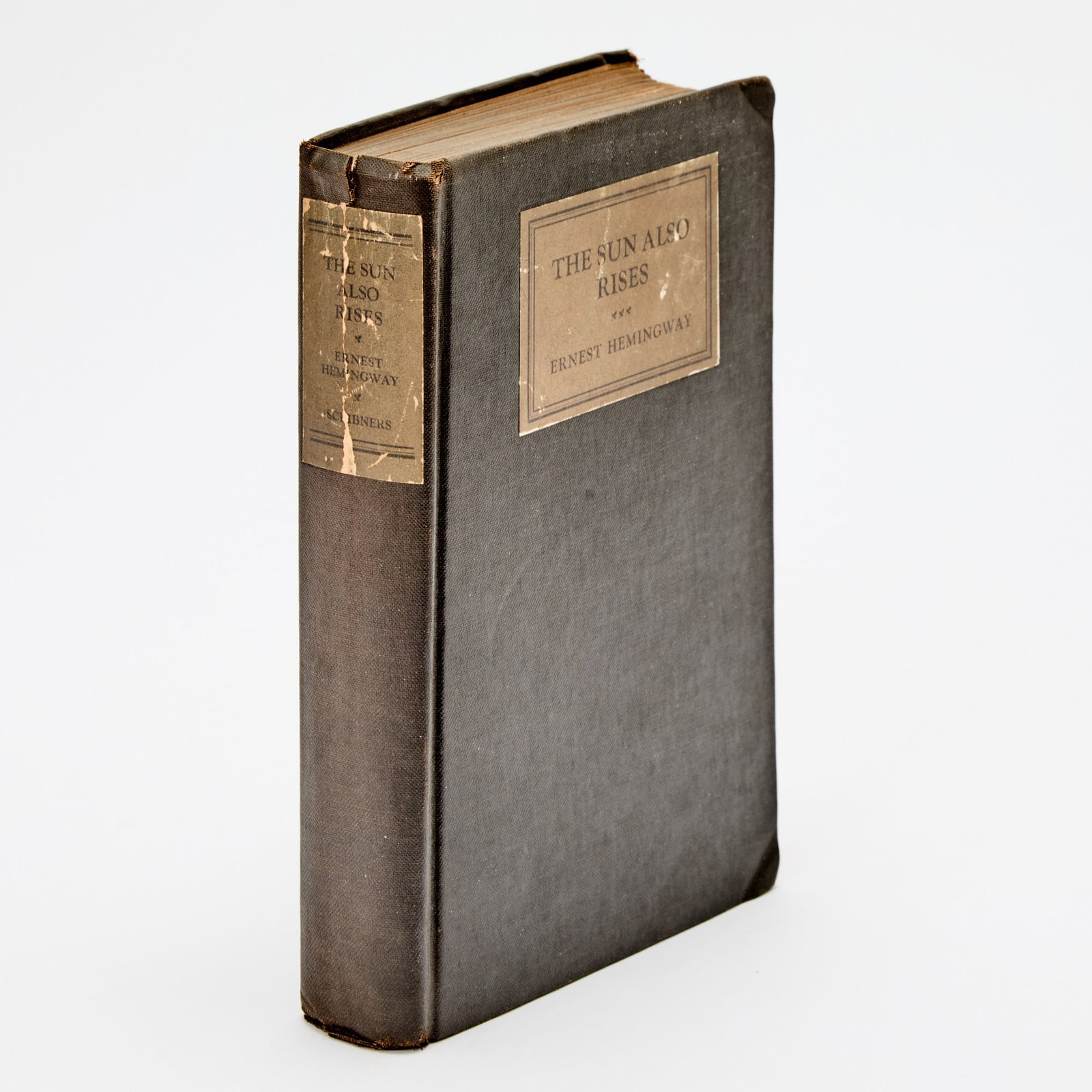 A first printing of The Sun Also Rises: HEMINGWAY, ERNEST The Sun Also Rises. New York: Charles Scribner's Sons, 1926. First edition, first printing, with "stoppped" on p.181; lacking dust jacket; with Scribner's seal to copyright. Publish