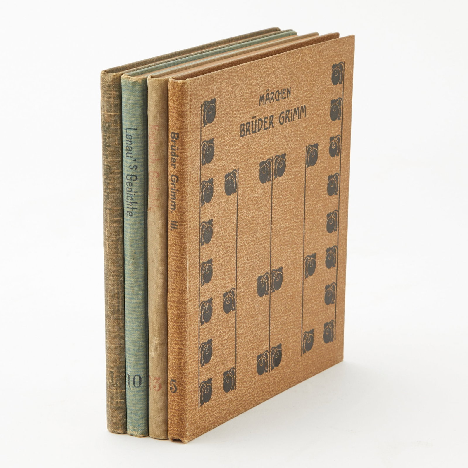 Four volumes from the Jügendbucherei series: [JUGENDSTEIL] Group of four volumes in the Jügendbucherei series. Comprises Ausgewählte Gedichte von August Kopisch; Ausgewählte Gedichte von Nikolaus Lenau; Kinder- und Hausm