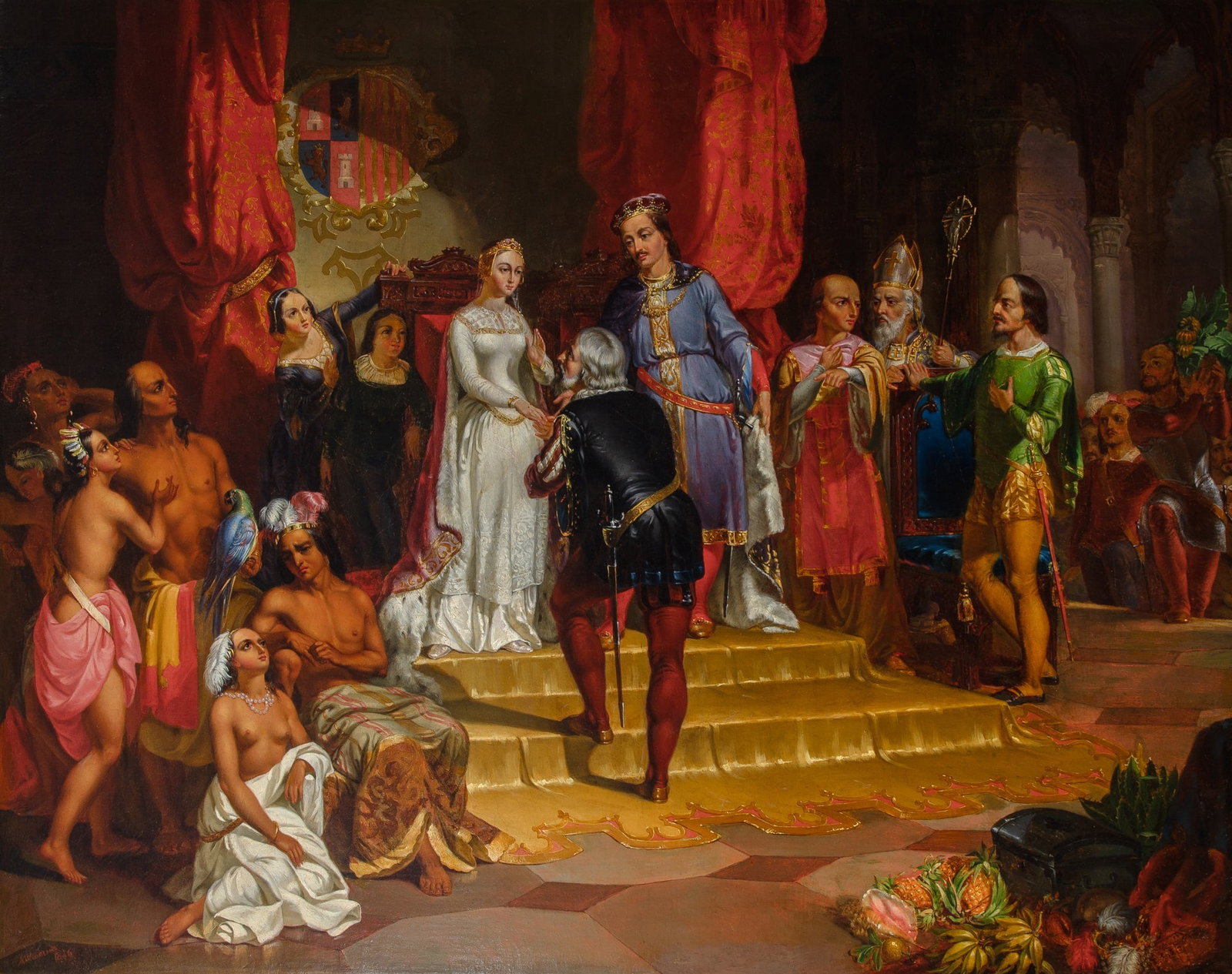 Abraham Woodside: American 1819-1853Columbus at the Court of Ferdinand and Isabella, 1846Signed A. Woodside and dated 1846 (ll)Oil on canvas37 7/8 x 48 inches (44 1/4 x 54 1/2 inches)