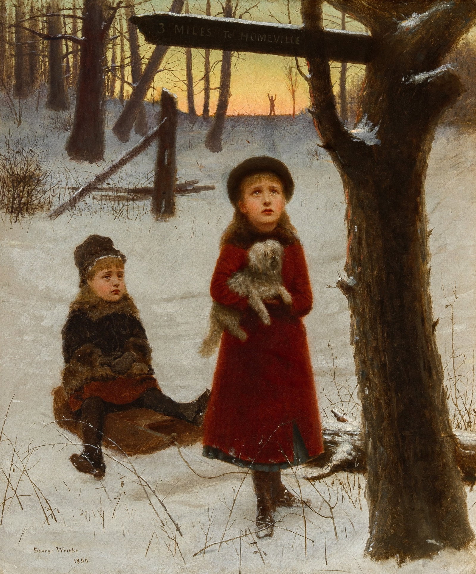 George Wright: American 1850-1916Three Miles to Homerville, 1890Signed George Wright and dated 1890 (ll)Oil on canvas24 x 20 inchesProvenance:Alexander Gallery, New YorkPrivate collection