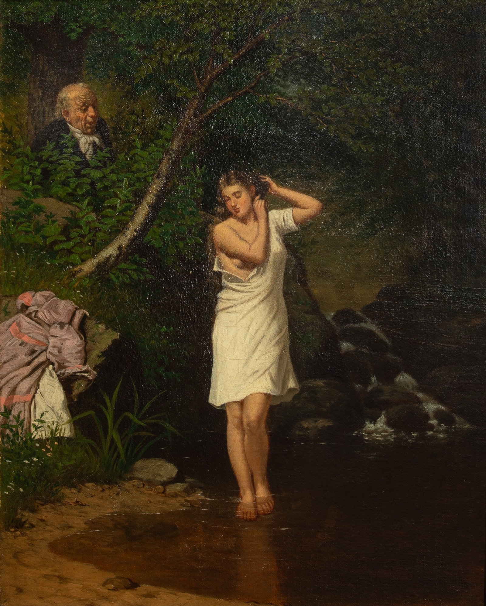Samuel S. Carr: English/American, 1837-1908 The Bather Signed S. S. Carr (lr) Oil on canvas mounted to board 15 x 11 3/4 inchesProvenance Coe Kerr Gallery, New York (Framed 21 x 18 inches) Craquelure; some