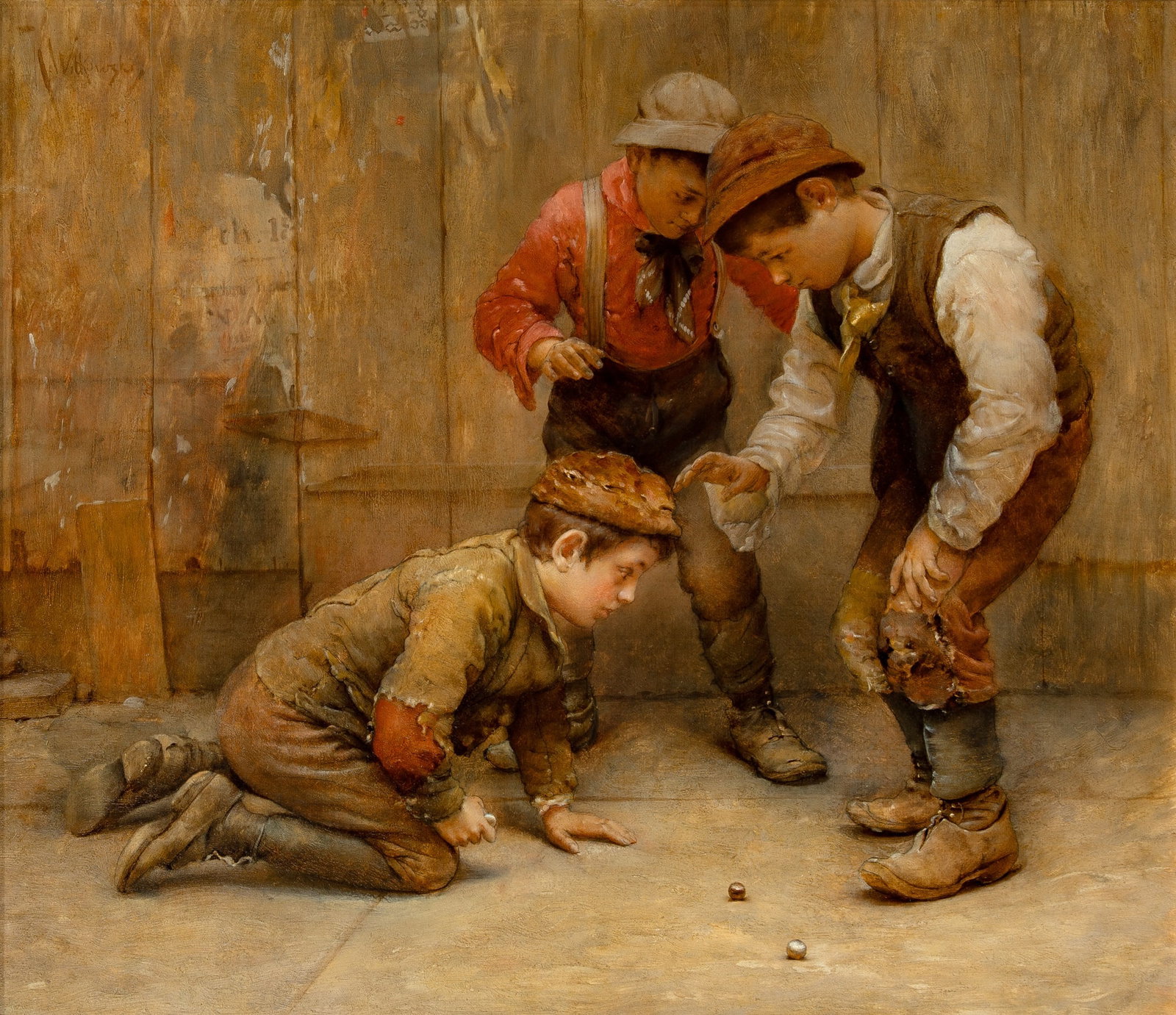 Karl Witkowski: American 1860-1910Knucks Down, circa 1895Signed K Witkowski (ul)Oil on canvas24 x 28 inches ProvenancePrivate collection, Washingto