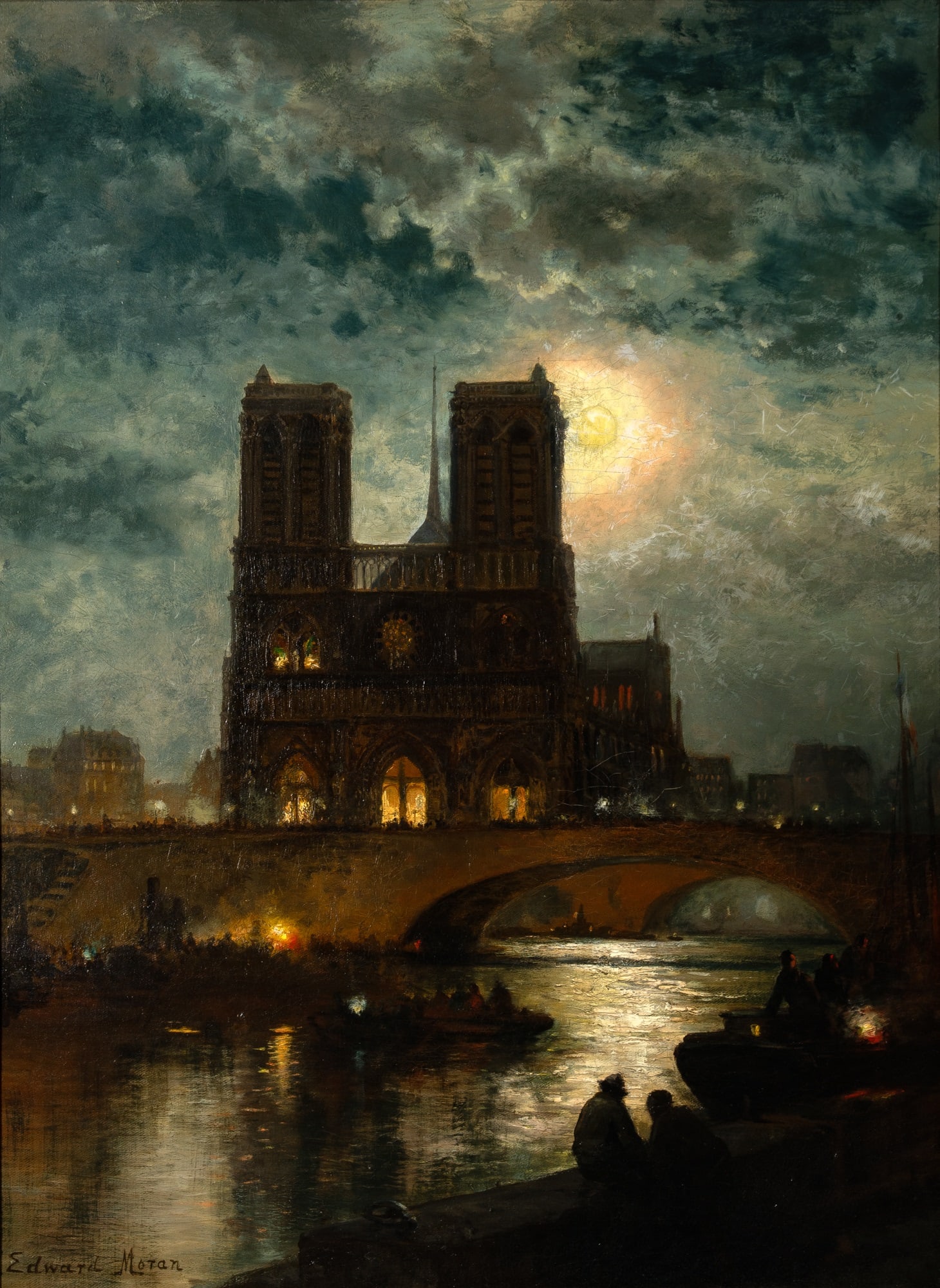 Edward Moran: American 1828-1901View of Notre DameSigned Edward Moran (ll)Oil on canvas36 x 27 inchesProvenance:Wallace Gallery, East Hampton, New York (Framed 44 x 34 1/2 inches)<