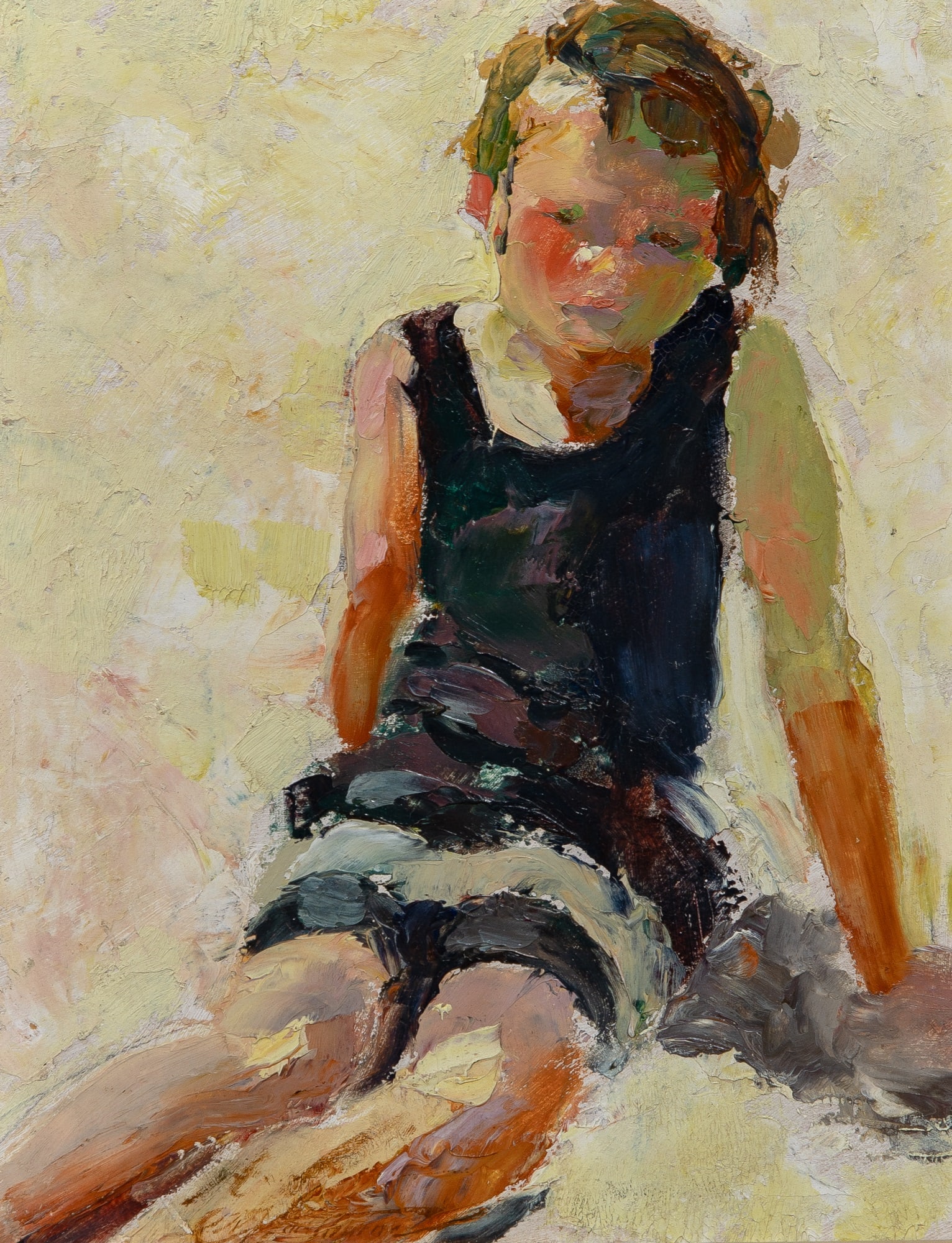 Charles Webster Hawthorne: American, 1872-1930 Child on the Beach, circa 1922 Signed C W Hawthorne (lc); inscribed Mildred Foowill / was a model / for Charles Hawthorne / 1922 on the reverse Oil on board 11 5/8 x 9 1/4 inches 