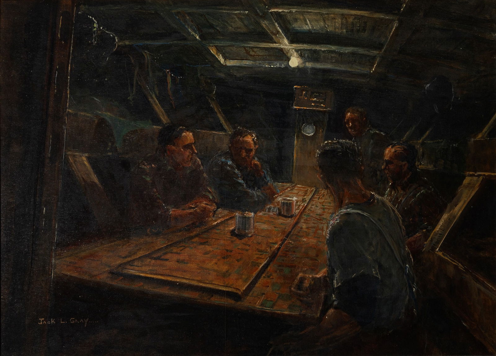 Jack Lorimer Gray: Canadian 1927-1981Focs'leSigned Jack L. Gray... (ll); initialed J. G., numbered twice 12, and inscribed as titled on the reverseOil on canvas board21 3/4 x 30 inches (Frame