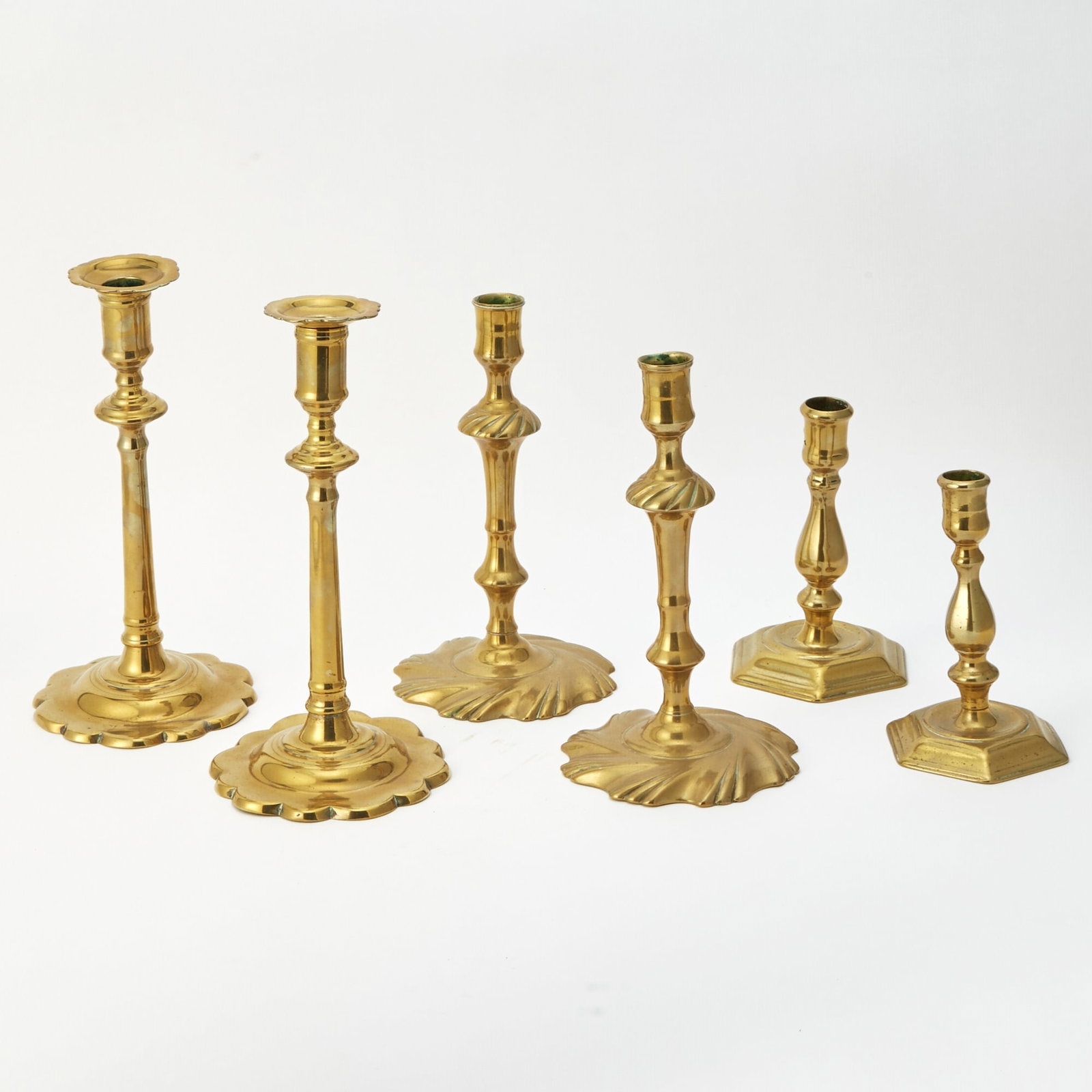 Two Pairs of Queen Anne Brass Candlesticks (1 of 2)