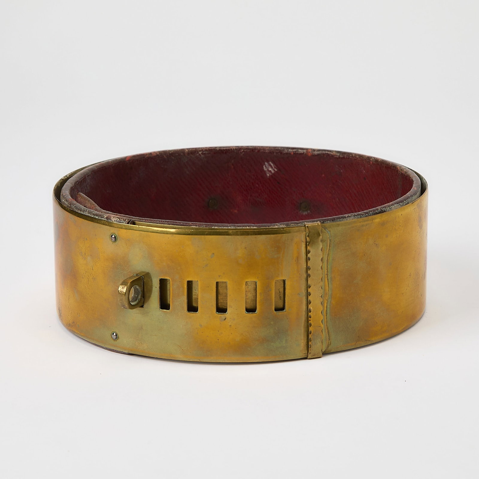 Brass and Leather Dog Collar: Diameter 7 1/4 inches.