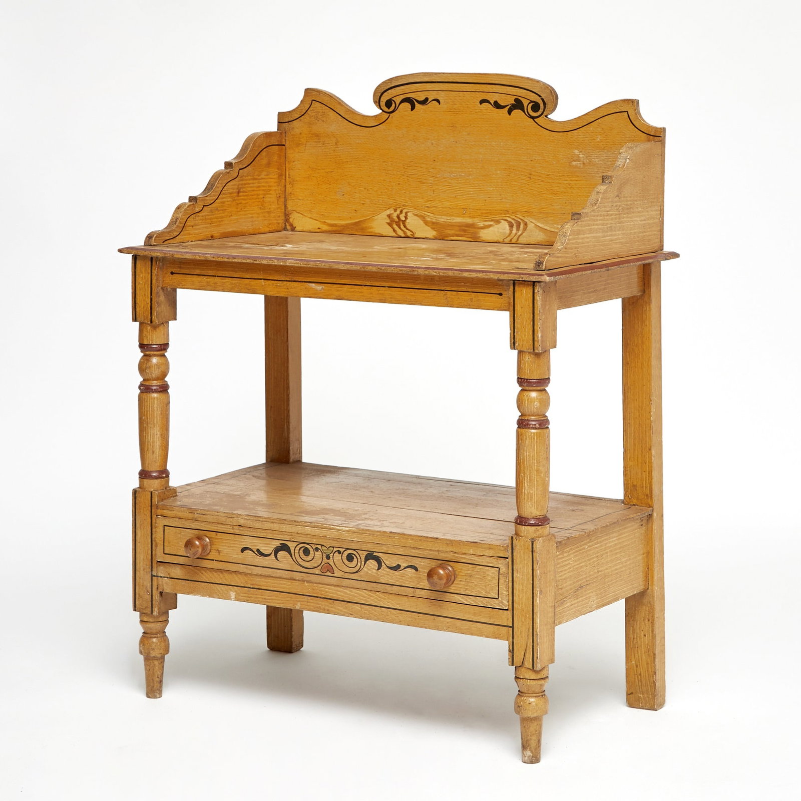 Paint-Decorated Pine Wash Stand: Second half 19th centuryHeight 39 3/4 inches, width 29 3/4 inches, depth 16 inches. paint losses and stains; old marks and scratches