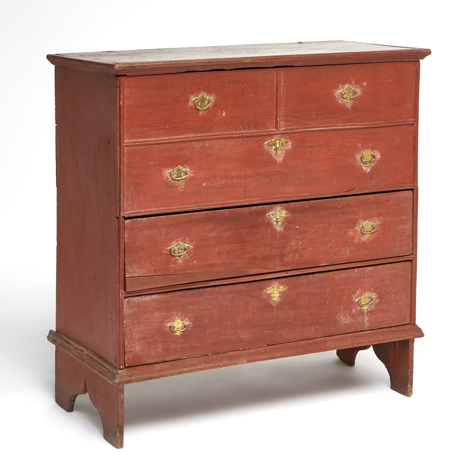 Red Wash Pine Blanket Chest Over Two Drawers: Early 19th centuryHeight 43 inches, width 41 1/2 inches, depth 19 1/2 inches.