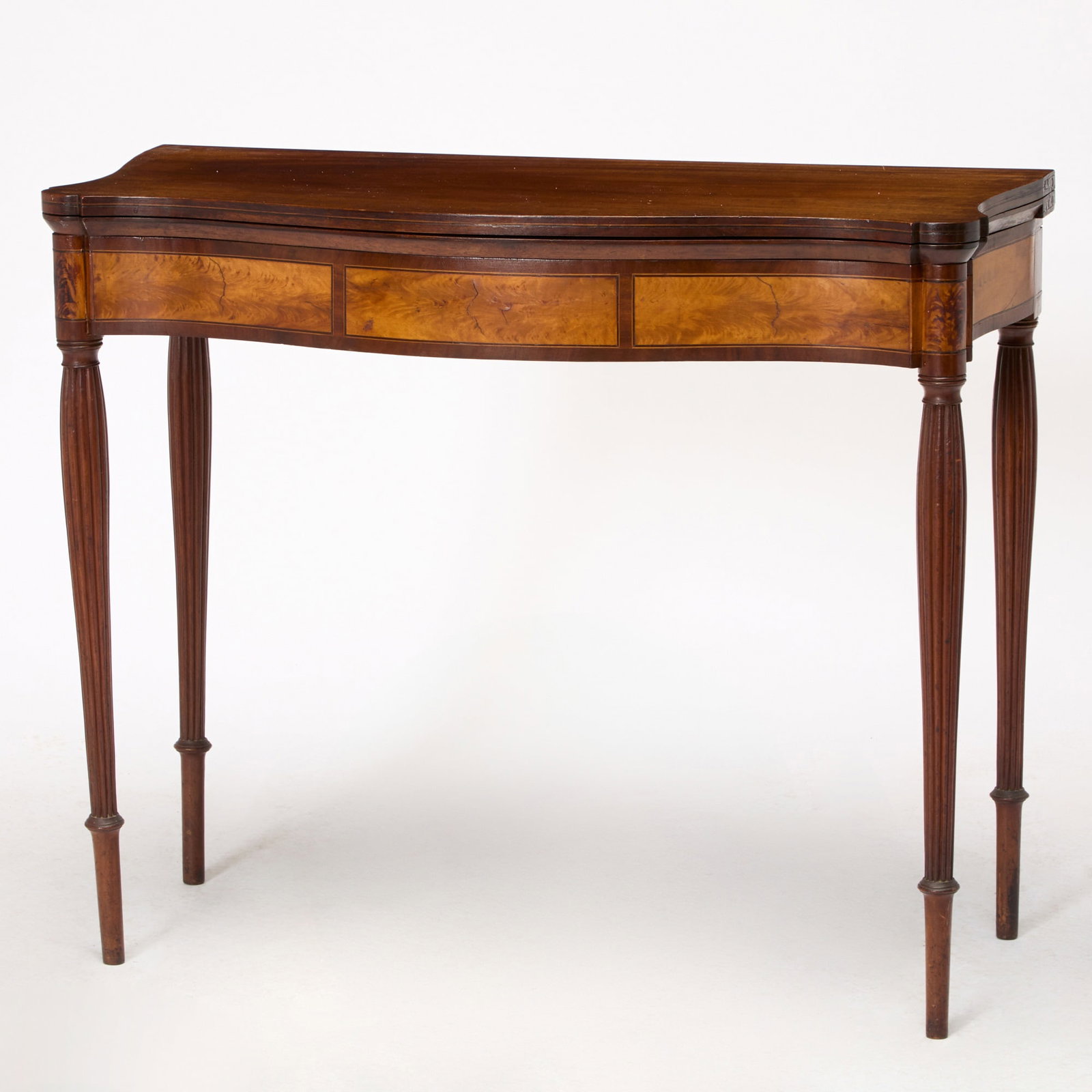 Federal Inlaid Mahogany and Birch Serpentine Games Table (1 of 7)