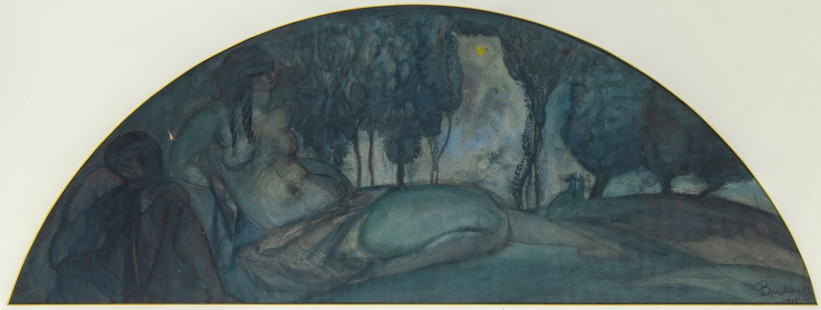 Boris Israelevich Anisfeld: Russian, 1878-1973 Night, Design for Villa Wourgaft, 1914-1915 Signed and dated Boris Anisfeld 1914-1915 (lr) Watercolor on paper laid to board 16 x 38 3/4 inches (40.6 x 98.4 cm) Provenance: Sale,