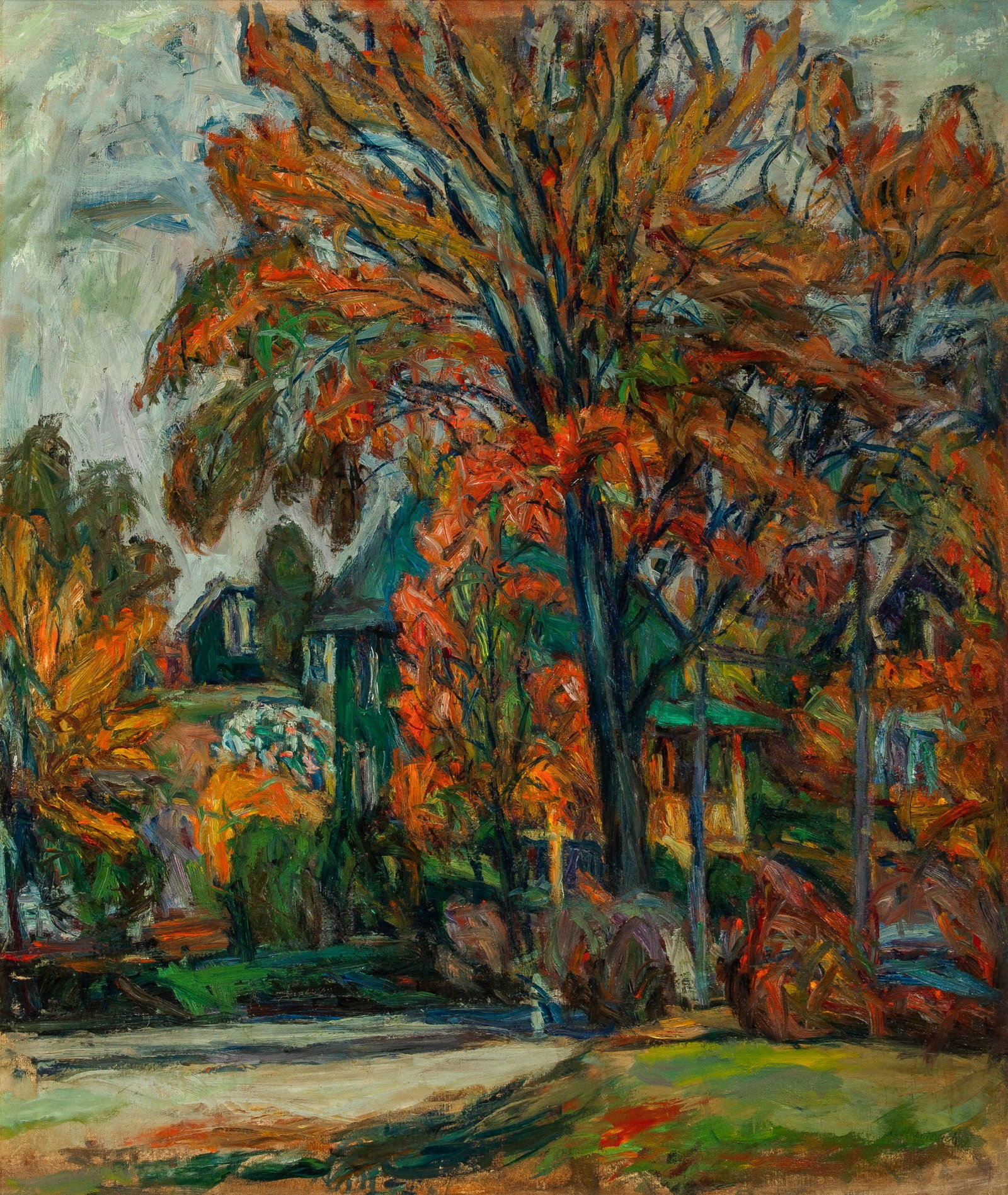 Abraham Manievich: Russian/American, 1881-1942Red Tree, Montreal, 1927Signed A. Manievich (lr); stamped A. Manievich on the stretcherOil on canvas33 x 28 inches (83.8 x 71.1 cm)Provenance:Sale, Chr