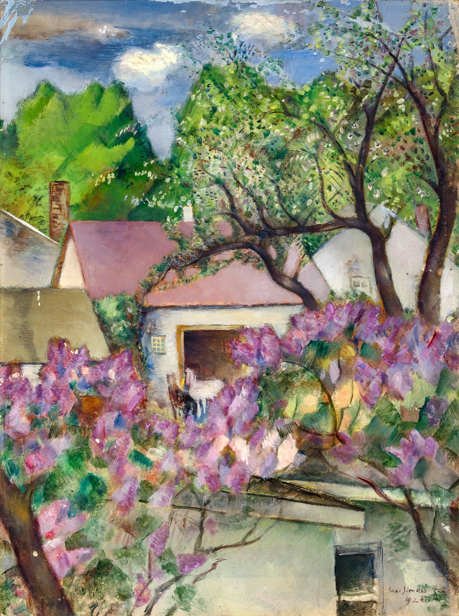 Simka Simkhovitch: Ukrainian/American, 1893-1949 Spring Blossoms, 1928 Signed and dated Simka Simkhovitch 1928 (lr) Oil on canvas laid to board 23 3/4 x 17 3/4 inches (60.3 x 45.1 cm) (Framed 30 1/2 x 24 1/2 inches) 