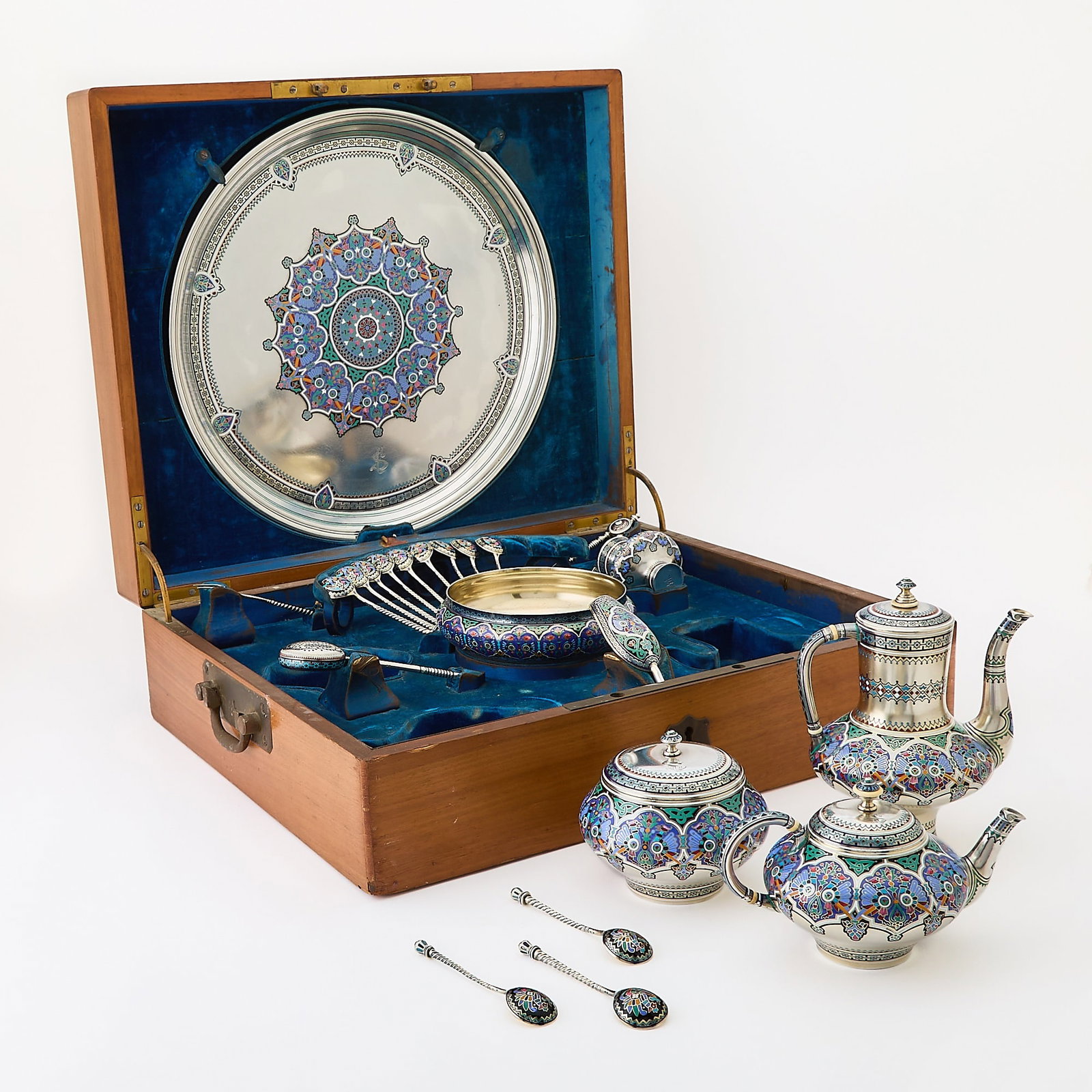 Russian Silver and Champlevé Enamel Tea and Coffee Service (1 of 8)