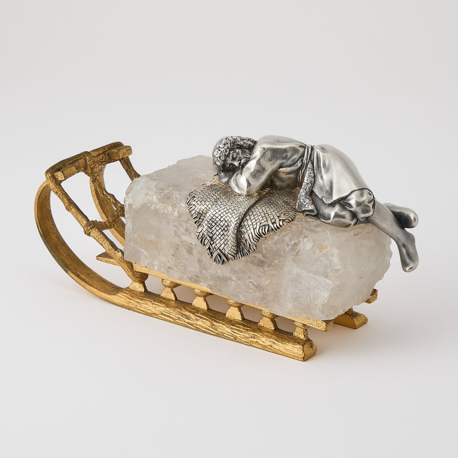 Russian Silver, Rock Crystal and Gilt-Bronze Model of a Sleigh: Workmaster's mark PK, probably for Nicholls & Plincke, St. Petersburg, mid-19th century In the form of