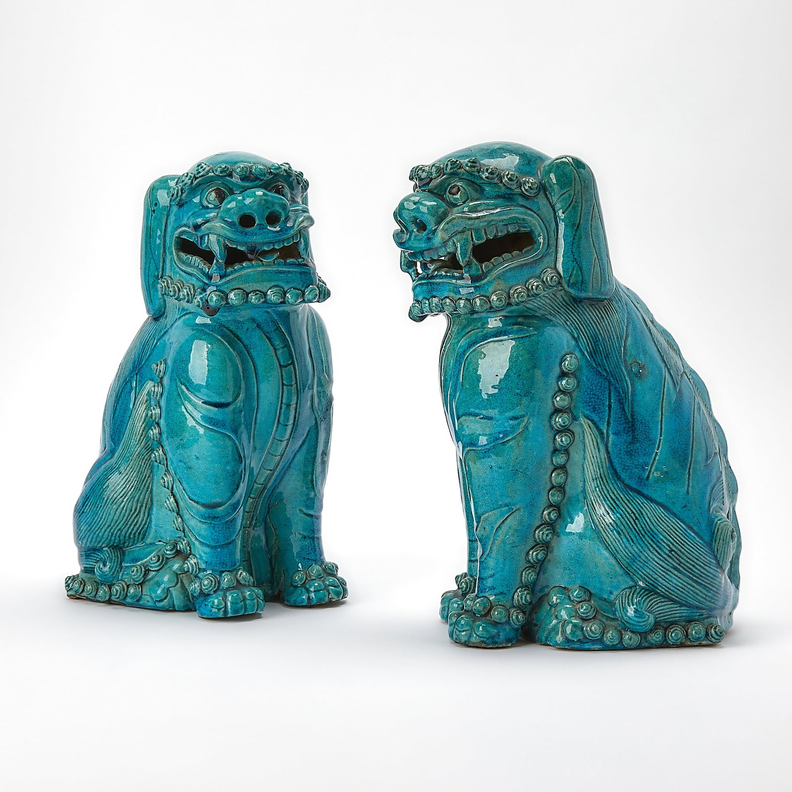 Pair of Chinese Turquoise Glazed Foo Dogs (1 of 7)
