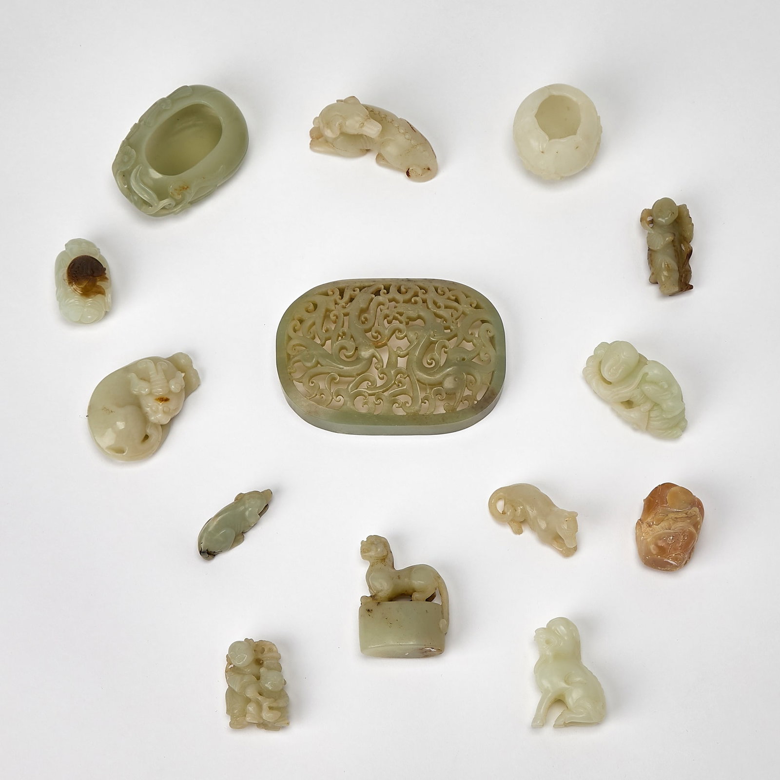 Group of Fourteen Chinese Jade and Soapstone Carvings 20th Century (1 of 6)