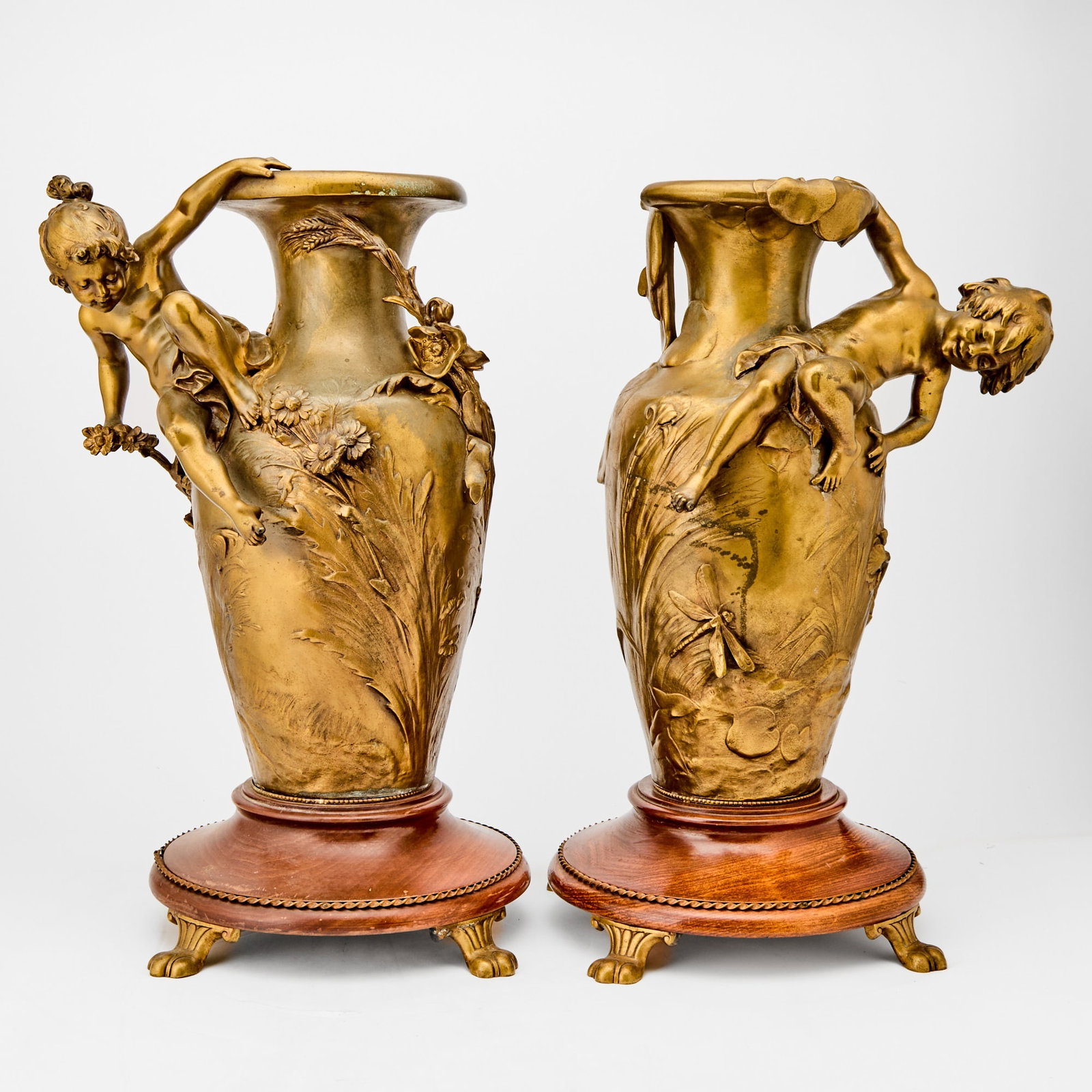 Pair of French Gilt-Bronze Figural Vases (1 of 7)