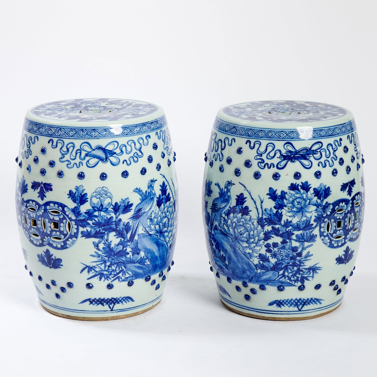 Pair of Chinese Blue and White Porcelain Garden Seats 20th century (1 of 5)