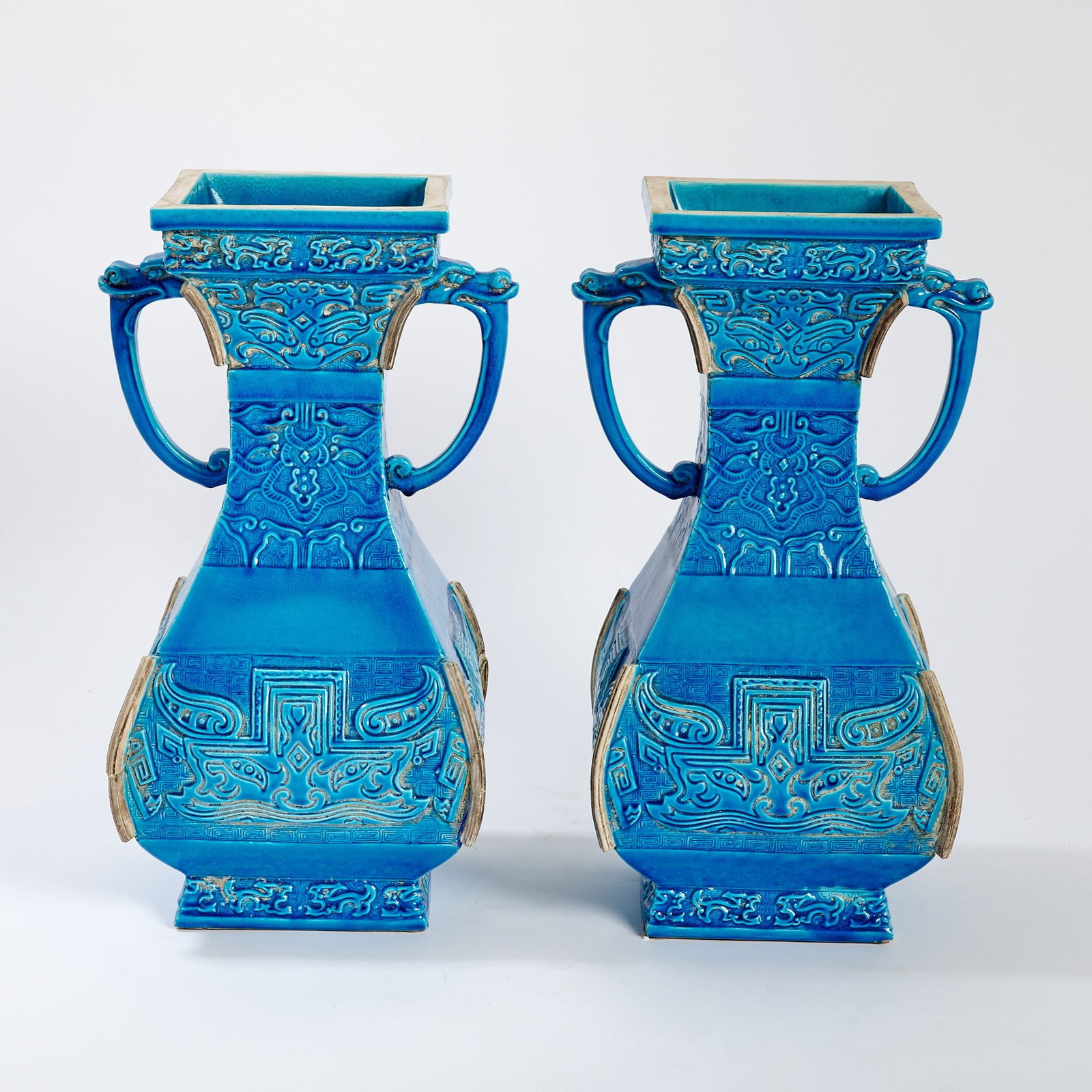 Pair of Chinese Turquoise-Glazed Porcelain Archaistic Vases Qing Dynasty (1 of 6)