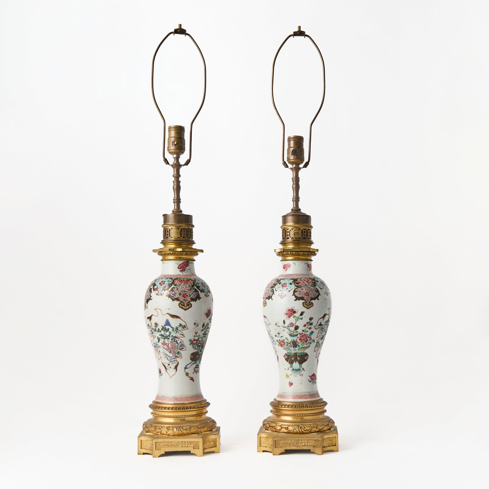 Pair of Chinese Enameled Porcelain Vases Made as Lamps (1 of 4)
