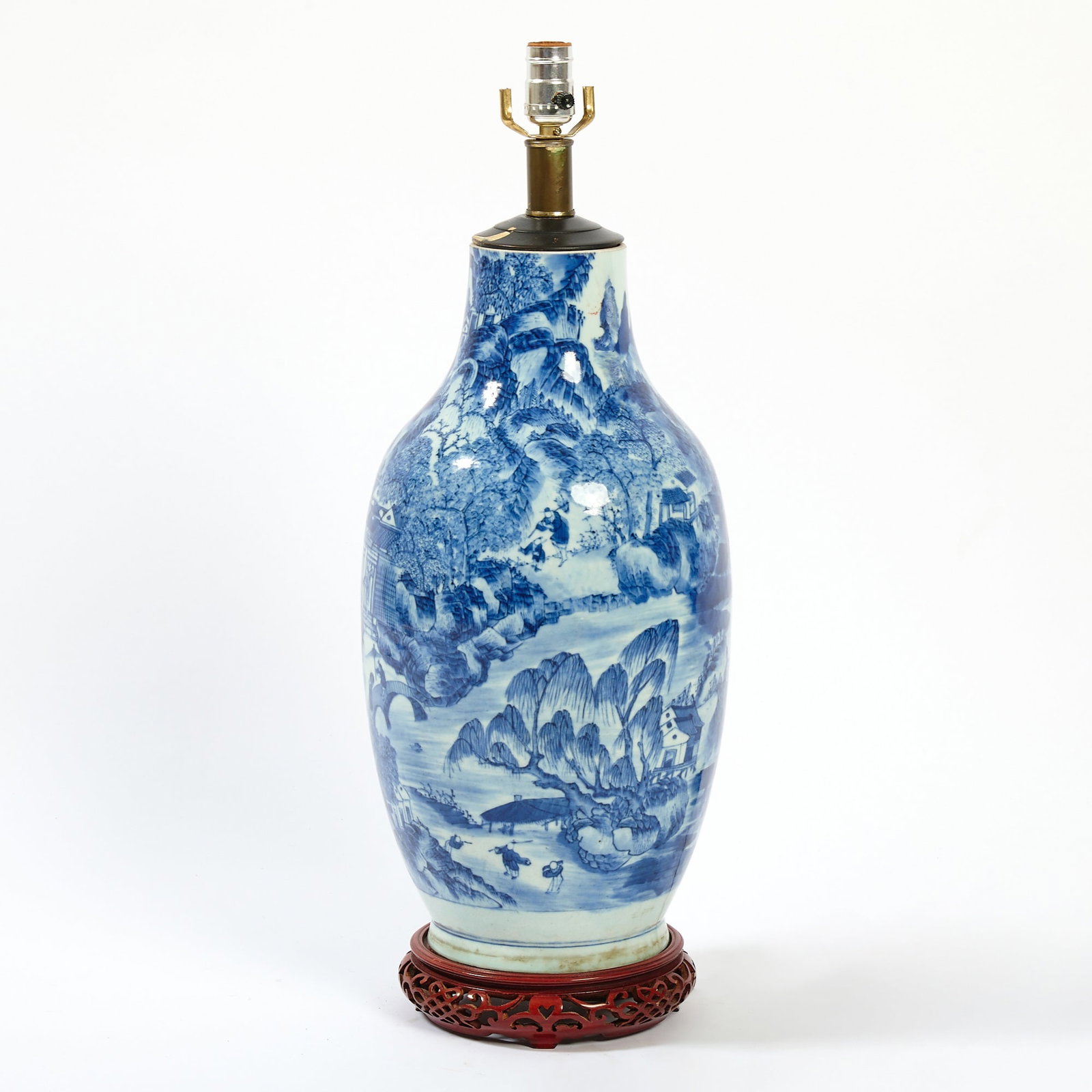 Chinese Blue and White Porcelain Vase Mounted as a Lamp Qing Dynasty (1 of 5)