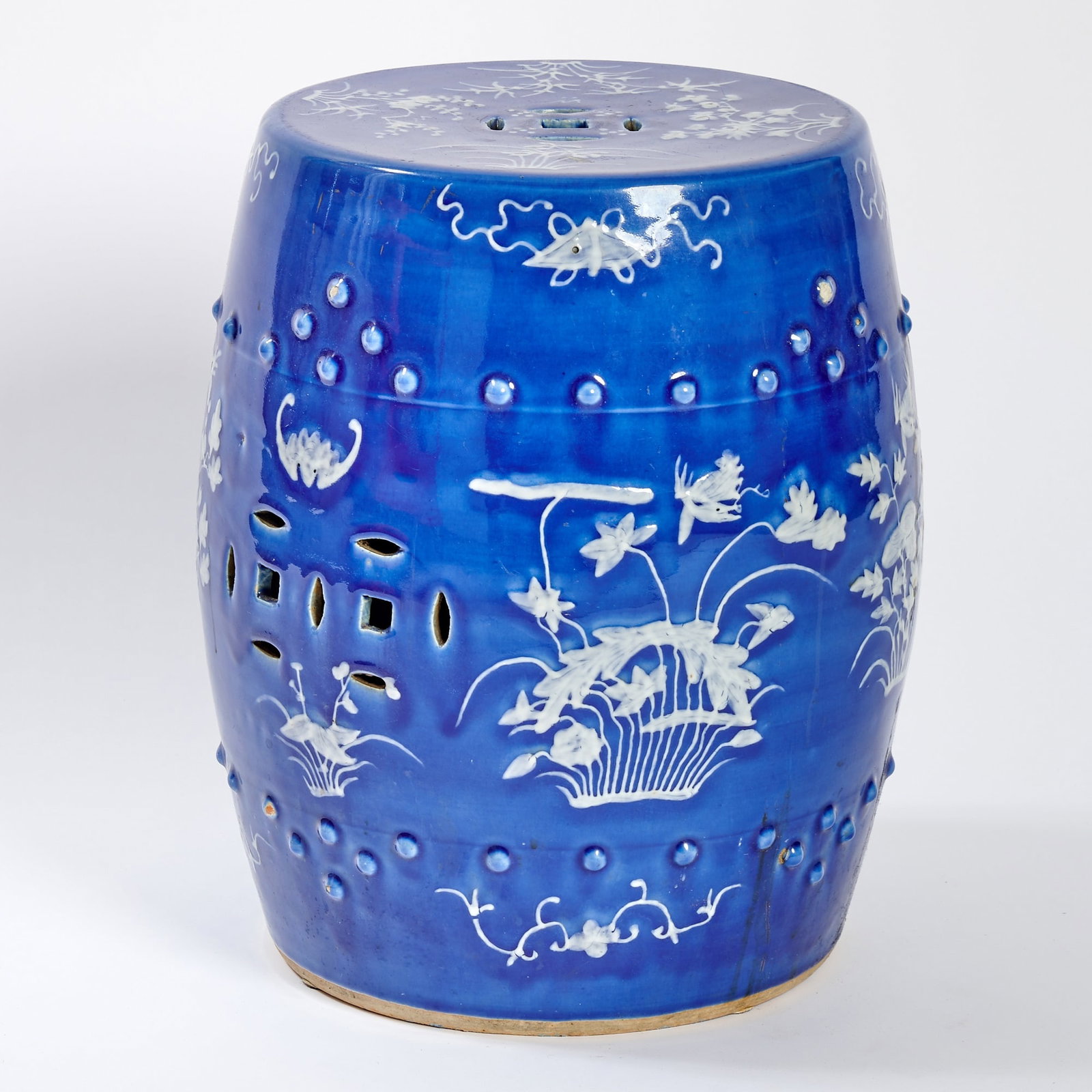 Chinese Slip-Decorated Blue and White Porcelain Garden Seat 20th century (1 of 4)