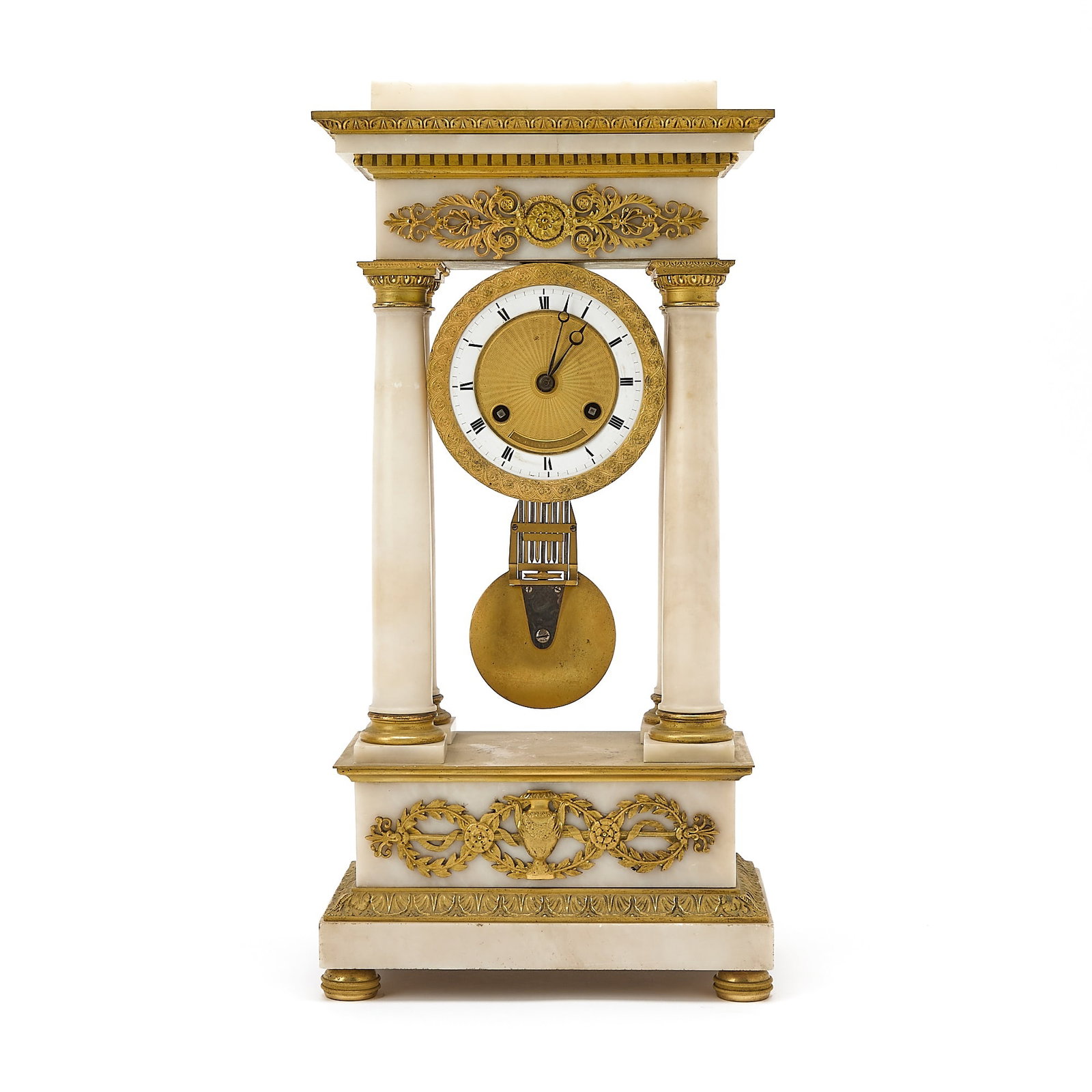 Empire Gilt-Bronze Mounted White Marble Portico Clock (1 of 8)