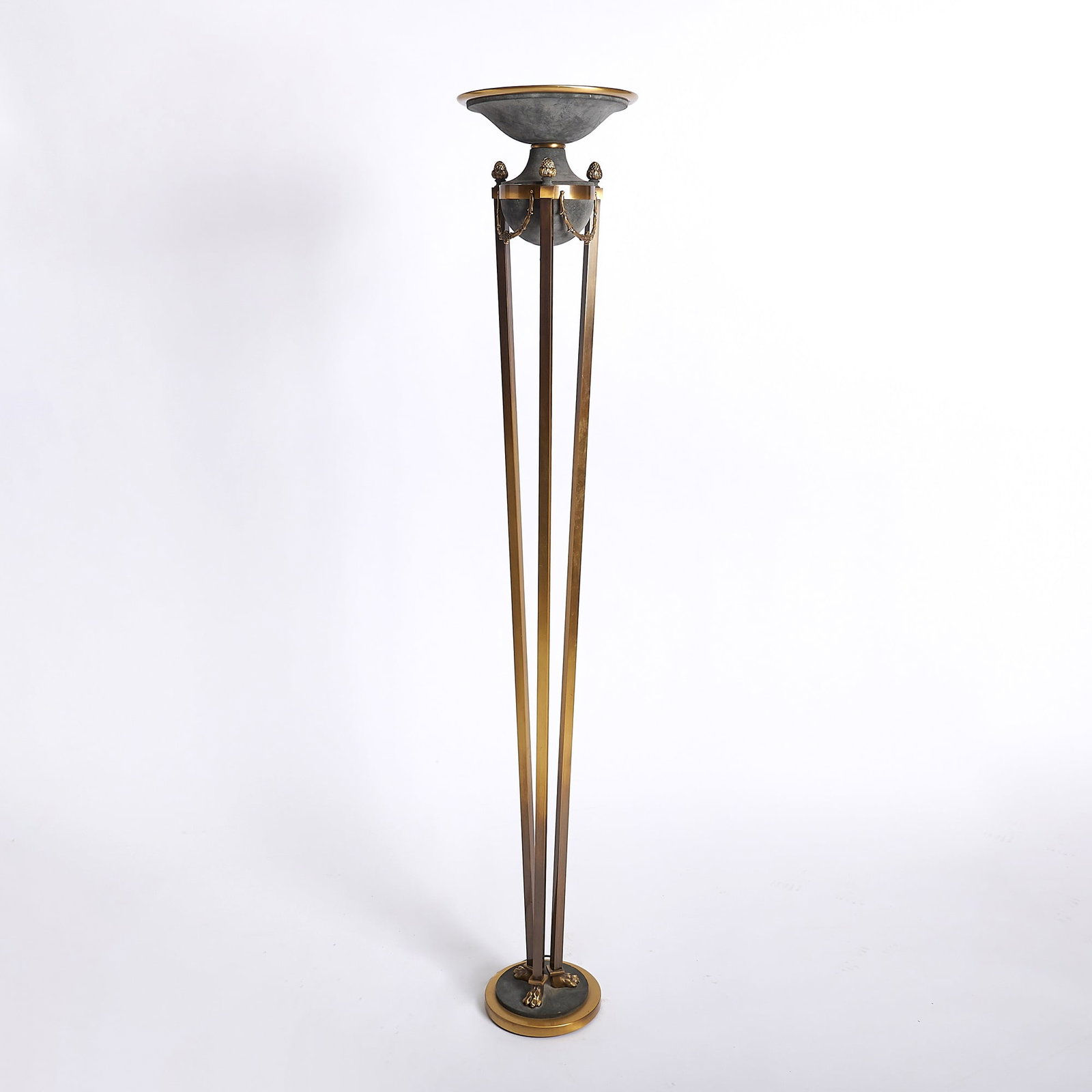 Empire Style Gilt and Patinated Metal Torchere Floor Lamp: Height 71 inches.
