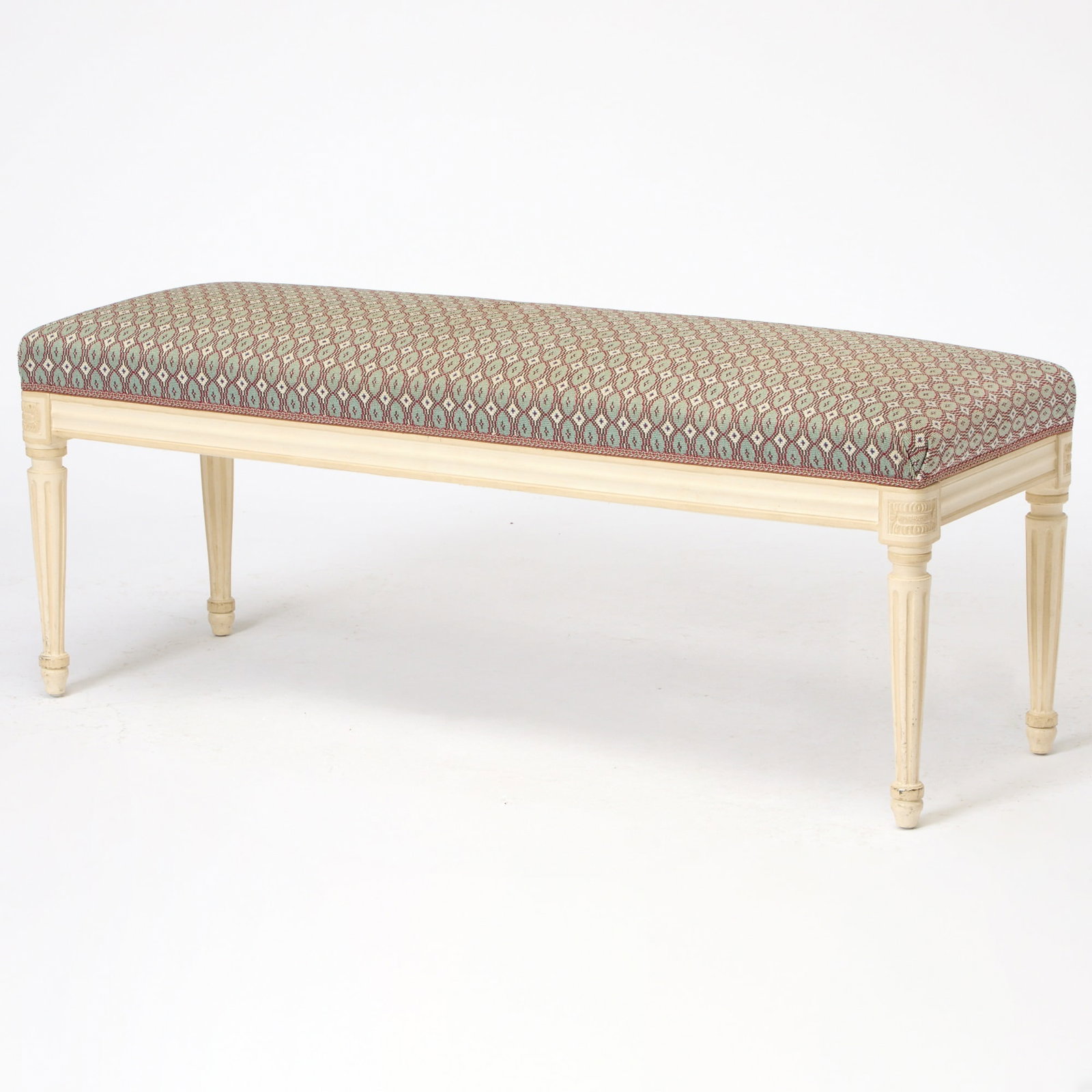 Louis XVI Style Upholstered Painted Wood Bench (1 of 5)