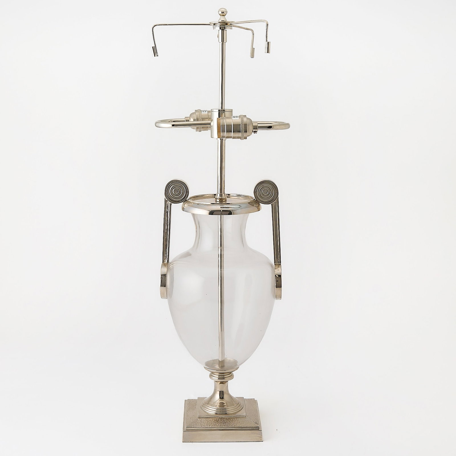 Nickel and Glass Urn-Form Lamp: Height 16 inches.