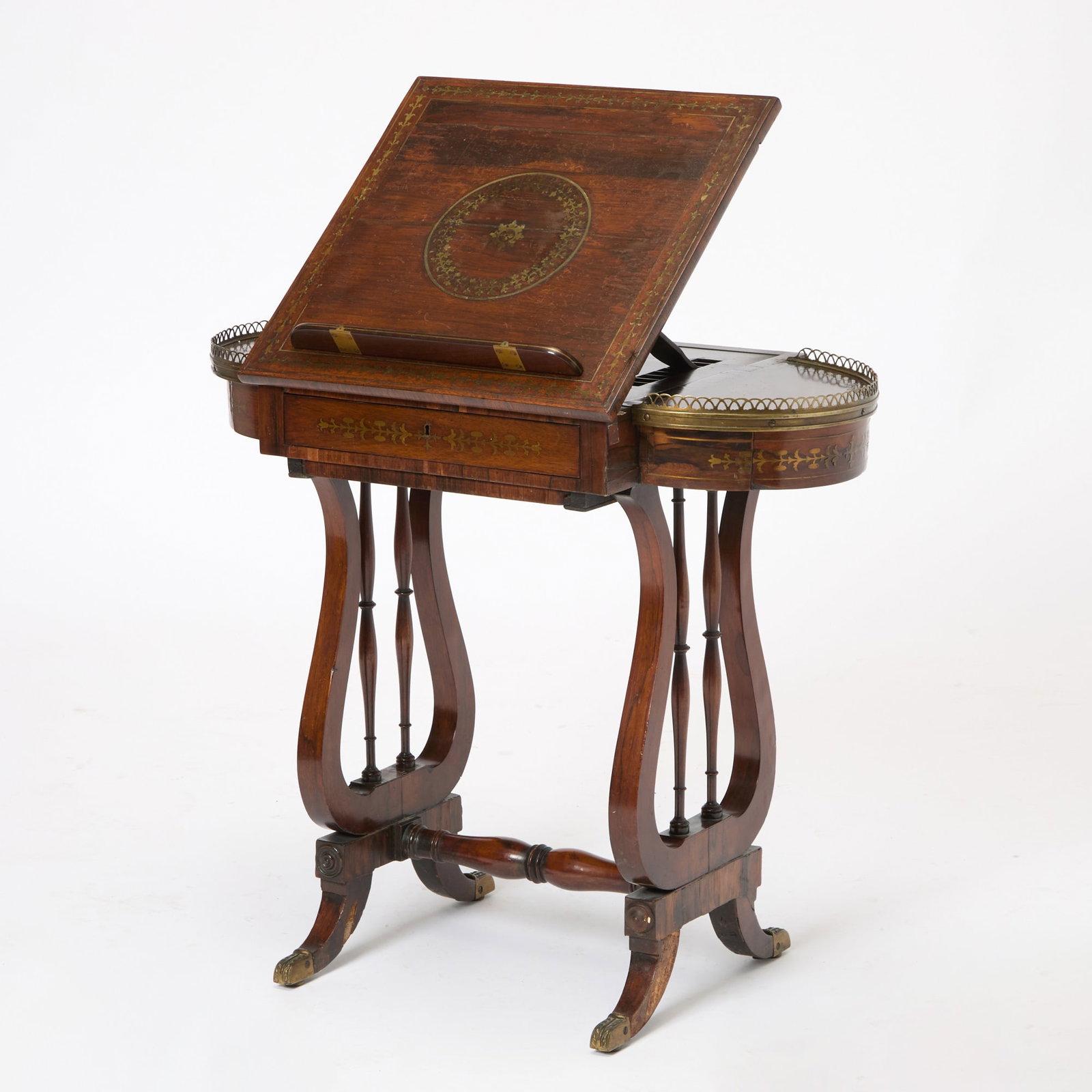 Regency Brass Inlaid Rosewood Reading Table (1 of 8)