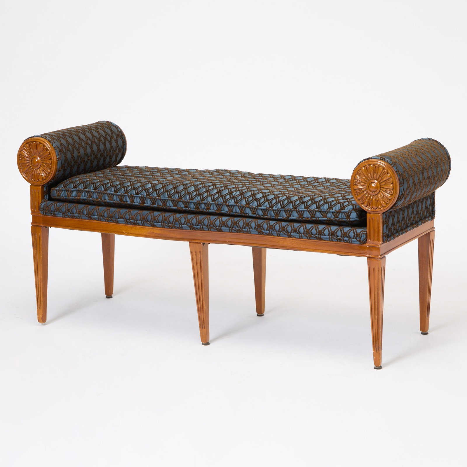 Louis XVI Style Fruitwood Window Bench: Late 20th centuryHeight 26 1/2 inches, width 55 inches, depth 19 inches